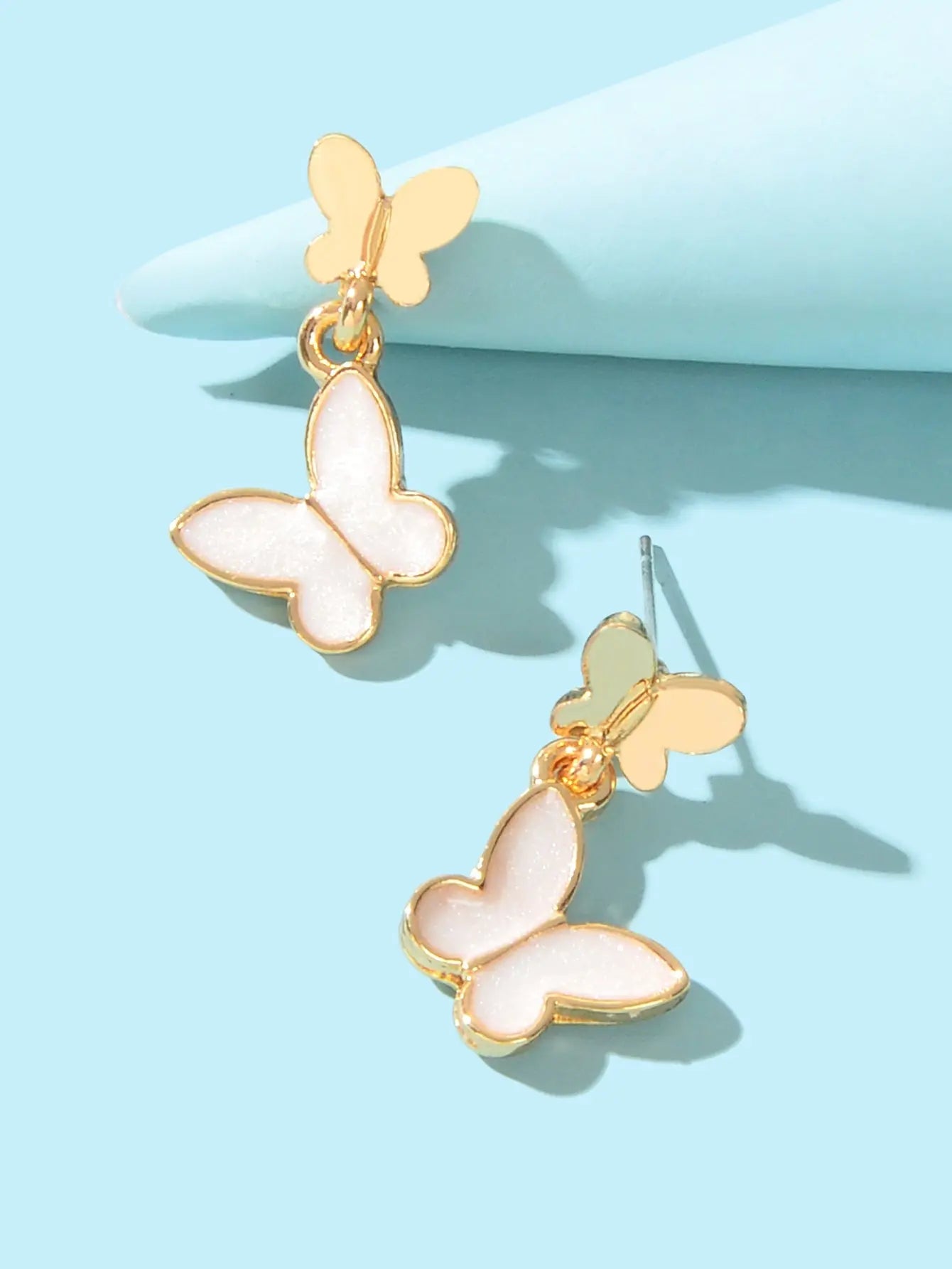 Delicate White Enamel Gold Plated Butterfly Charm Stud Earrings Girl Dainty Gift Feelontop Jewellery
