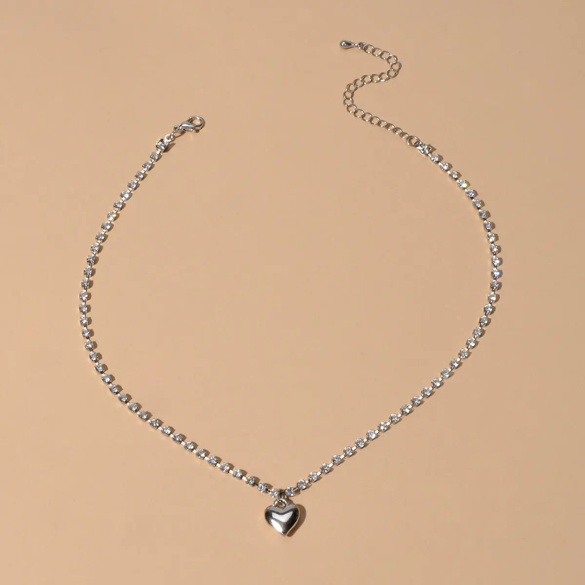 Luxurious Jewellery Full Rhinestone Decor Shining Silver Chain Heart Necklace Feelontop Jewellery