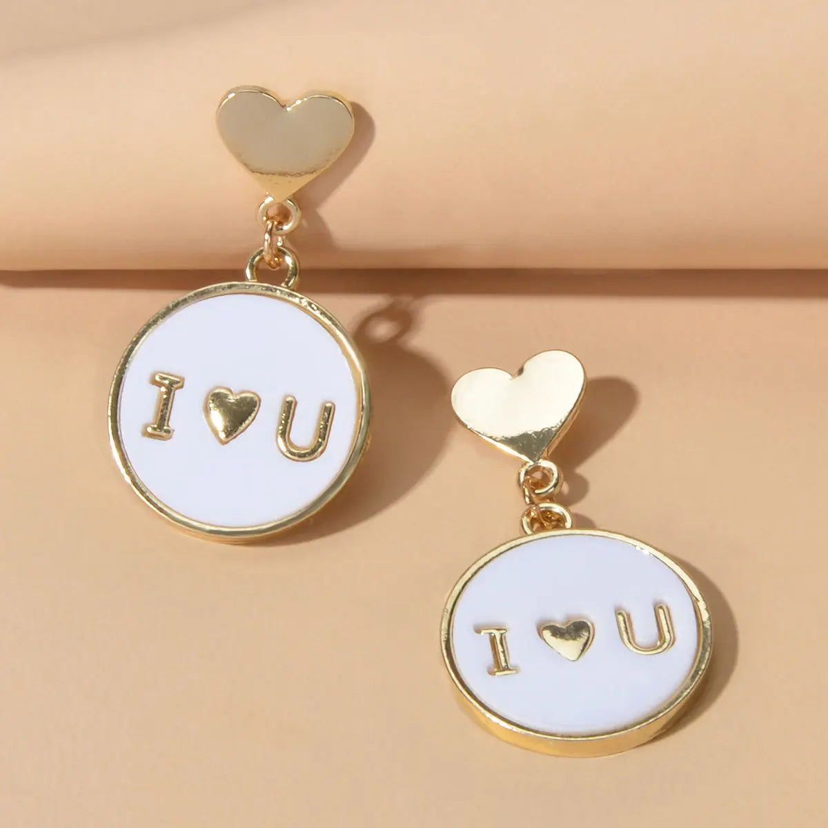 Ladies Jewellery Gold Heart I LOVE YOU Round Dangle Earrings Women Dainty Gifts Feelontop Jewellery