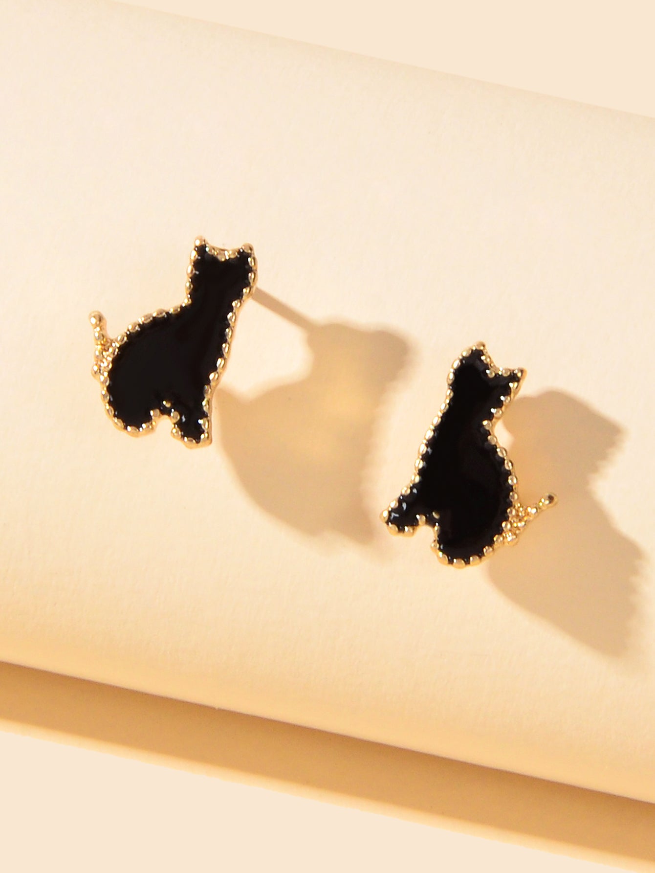 Cute Black Enamel Cat Gold Plated Stud Earrings Animal Jewellery Gift for Women Feelontop Jewellery