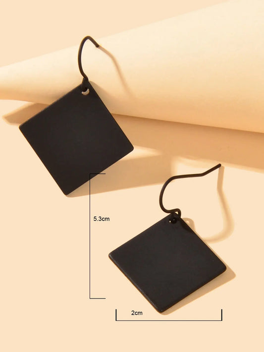 Black Square Metal Geometric Dangle Hook Punk Earrings Women Party Decoration Feelontop Jewellery