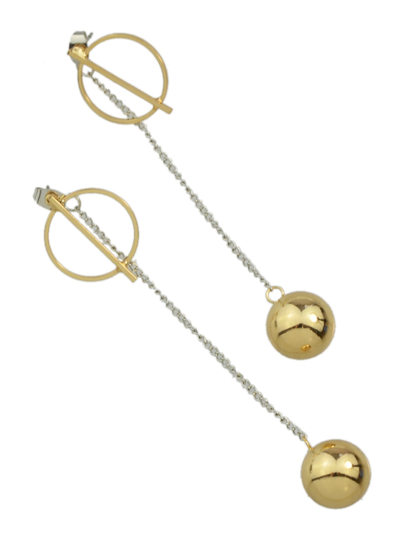 Long Silver Chain Gold Circle Ball Charm Earrings Ear Jacket Party Decoration Feelontop Jewellery