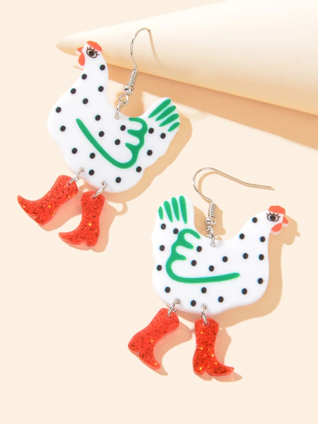 Cute Design Hen with Boot Dangle Lightweight Acrylic Chicken Earrings Party Gift Feelontop Jewellery