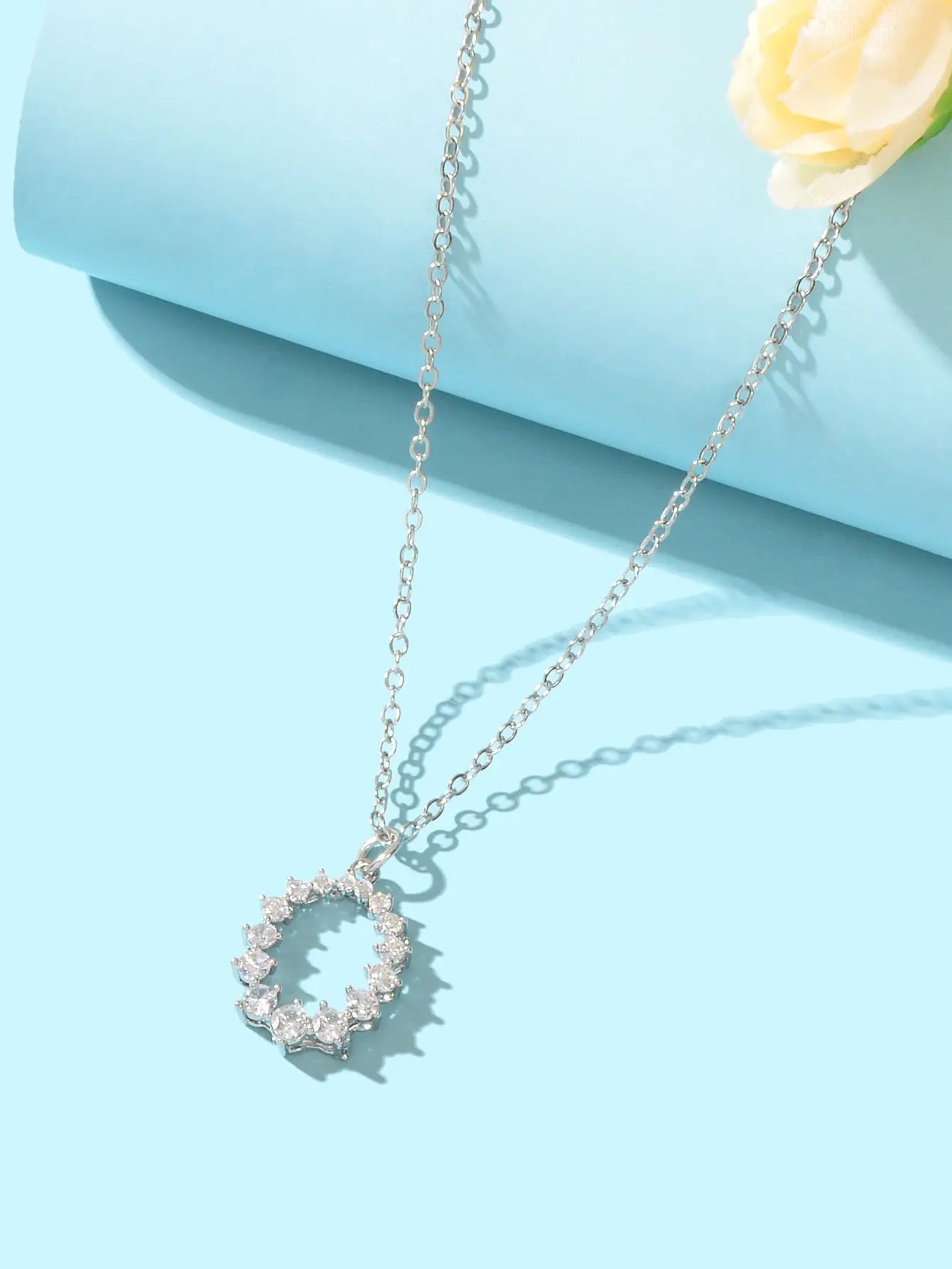 Graceful Cubic Zircon Decor Silver Chain Pendant Necklace Engagement Jewellery Feelontop Jewellery