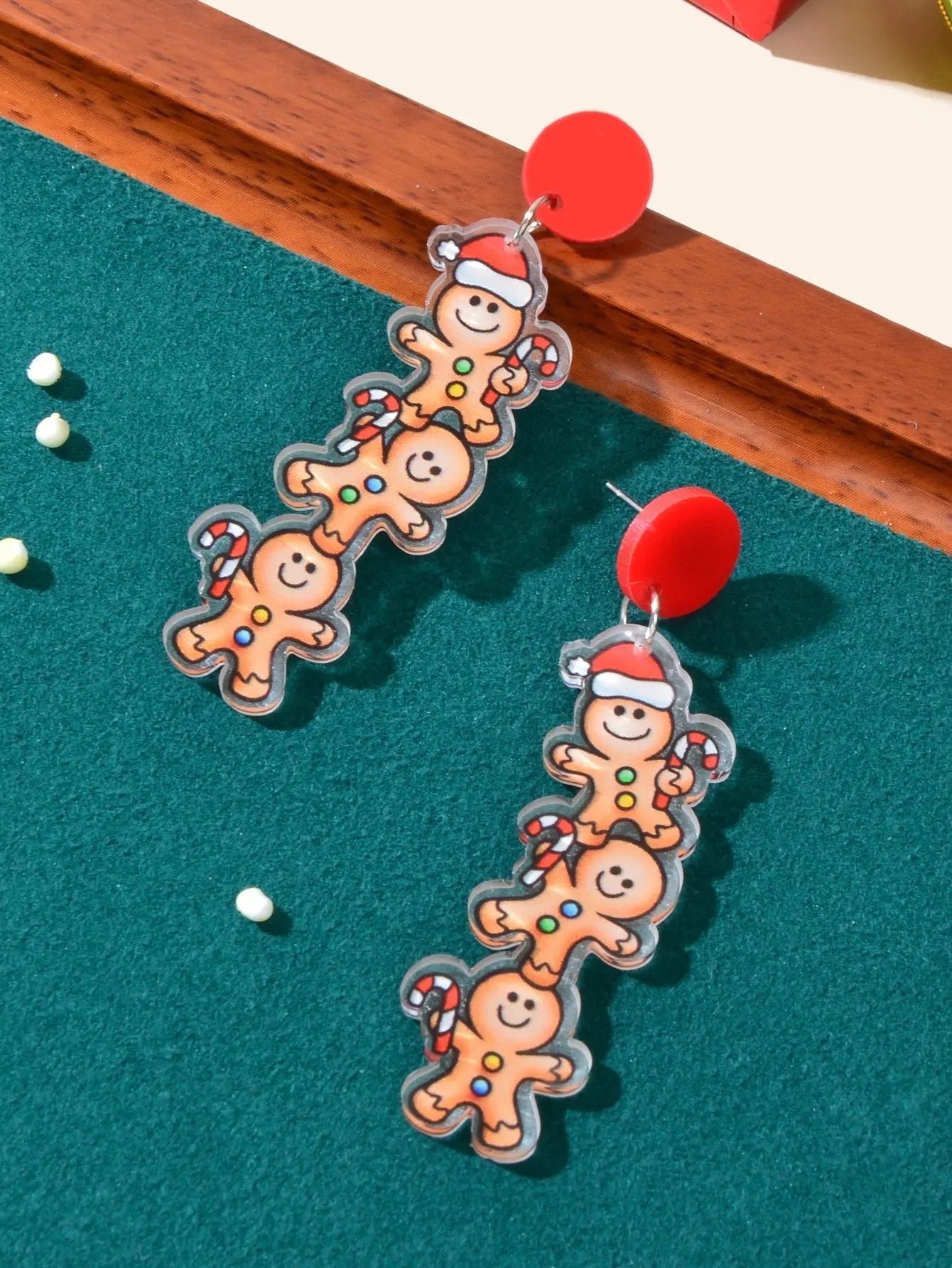 Christmas Cartoon Design Acrylic Gingerbread Man Long Pendant Festival Earrings Feelontop Jewellery