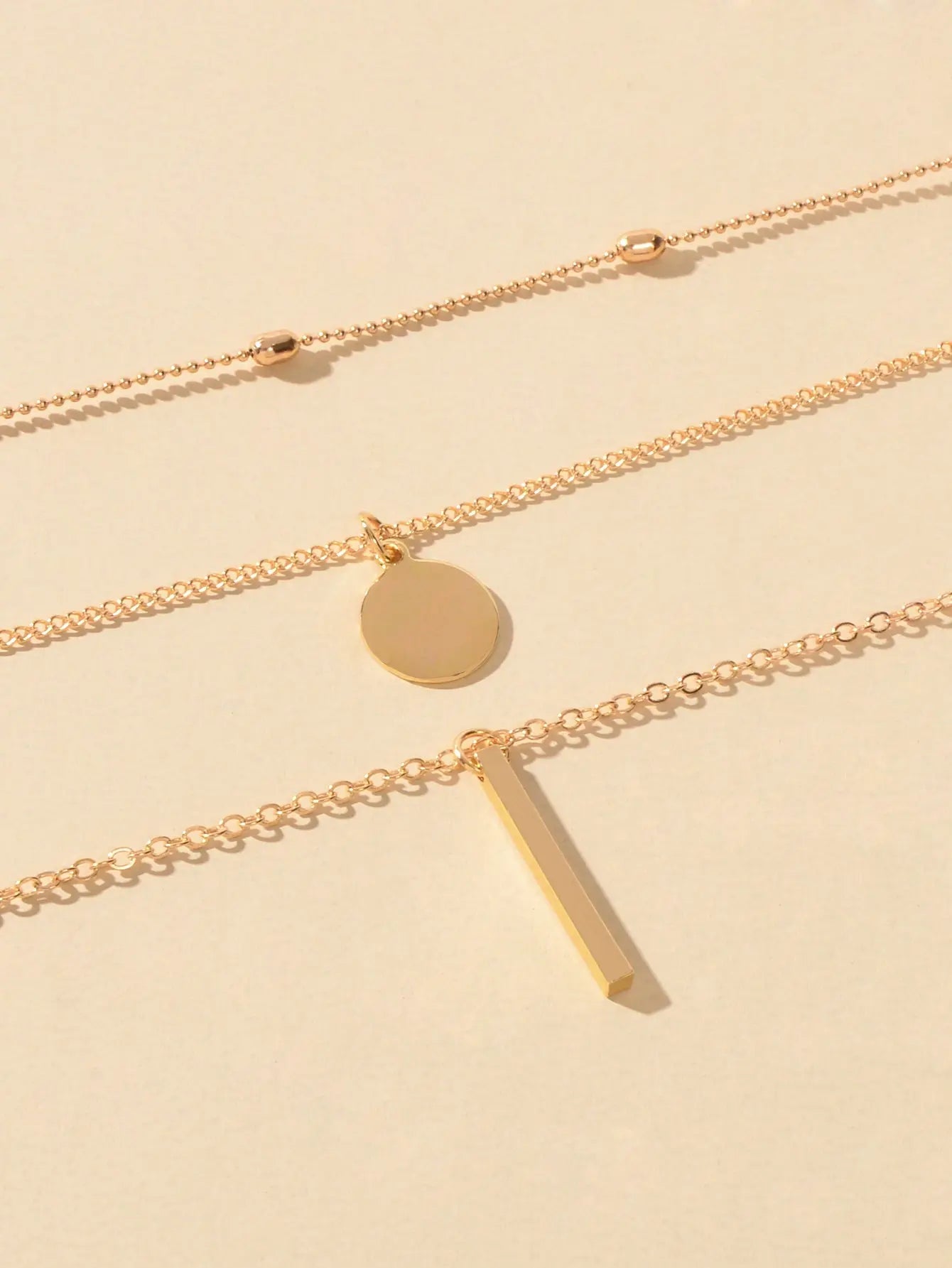 3 pcs Multilayer Bar Disc Pendant Dainty Necklaces Gold Layered Chain Chokers Feelontop Jewellery