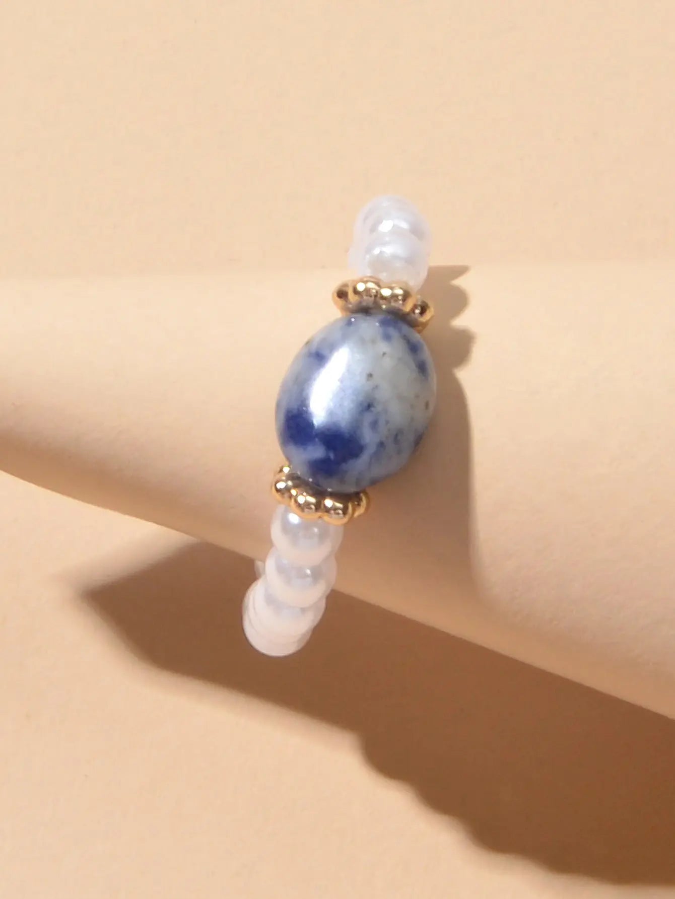 Retro Textured Jewellery Elastic Pearl Natural Stone Finger Ring Band for Women Feelontop Jewellery