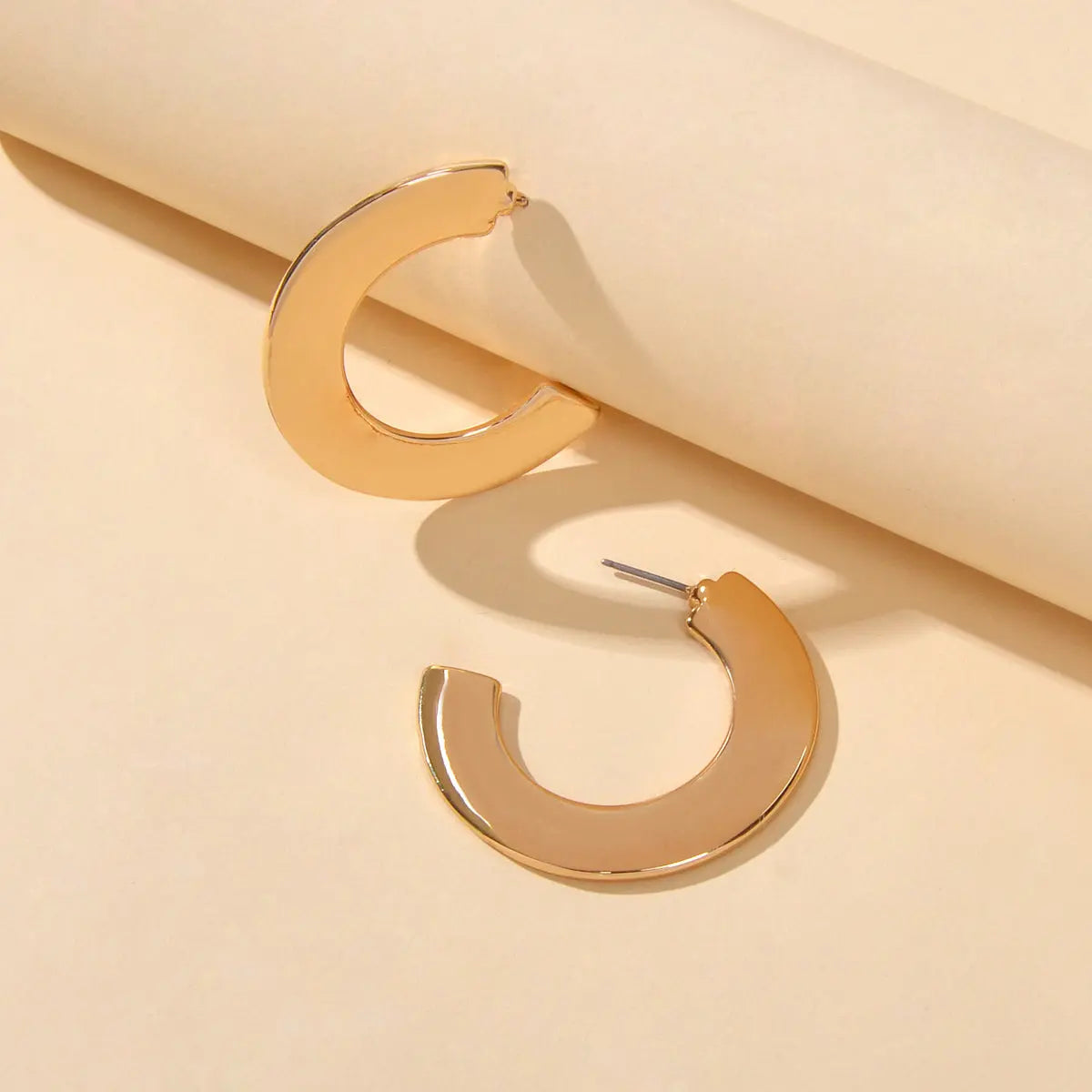 Gold Metal C shape Hoop Huggie Stud Earrings Women Party Decoration Jewellery Feelontop Jewellery