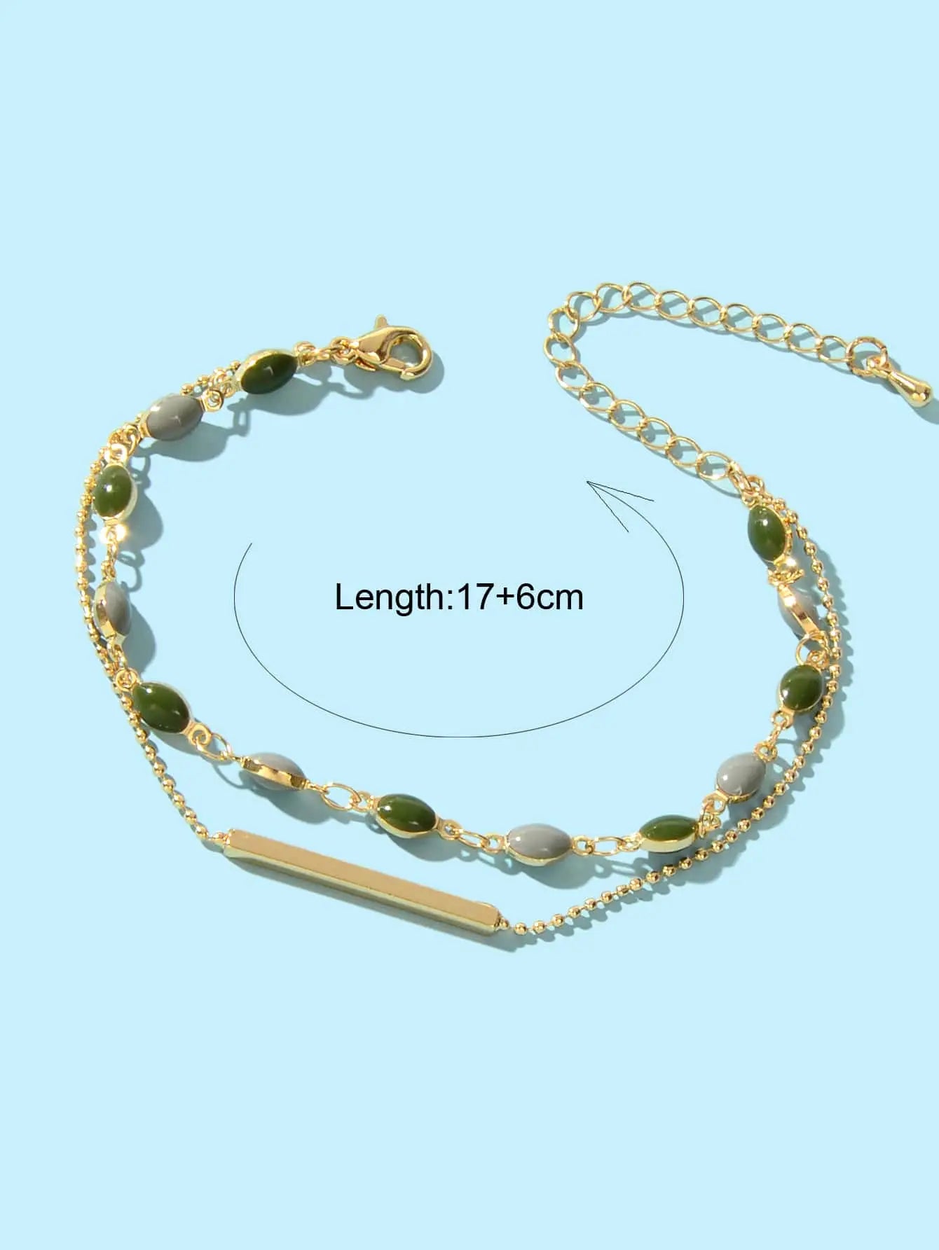 Stylish Colorful Oval Pendant Double-Layer Chain Bracelet Feelontop Jewellery