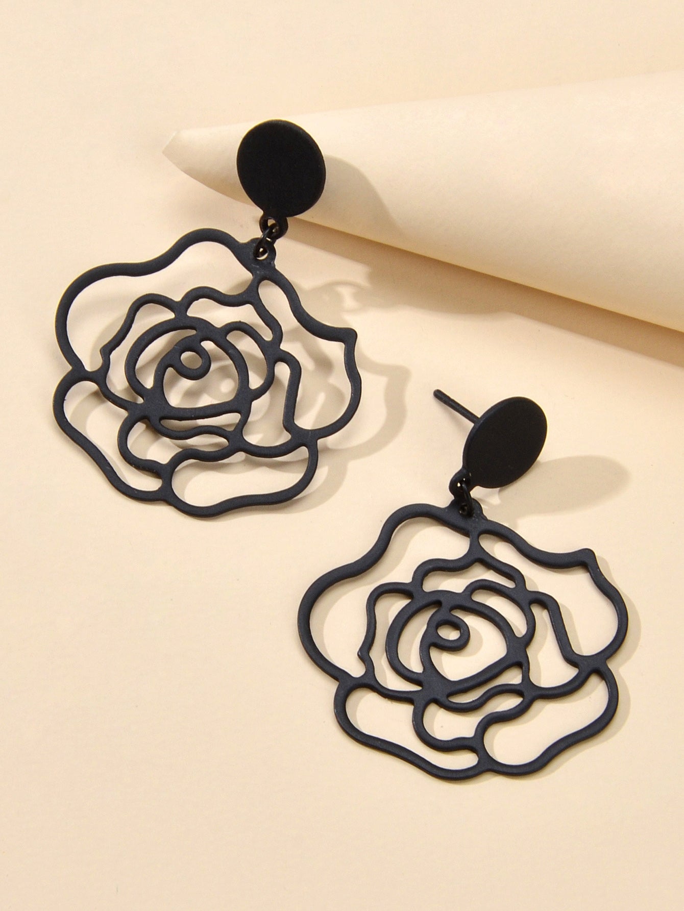 Designer Jewellery Black Hollow out Big Flower Chunky Dangle Party Earrings Gift Feelontop Jewellery