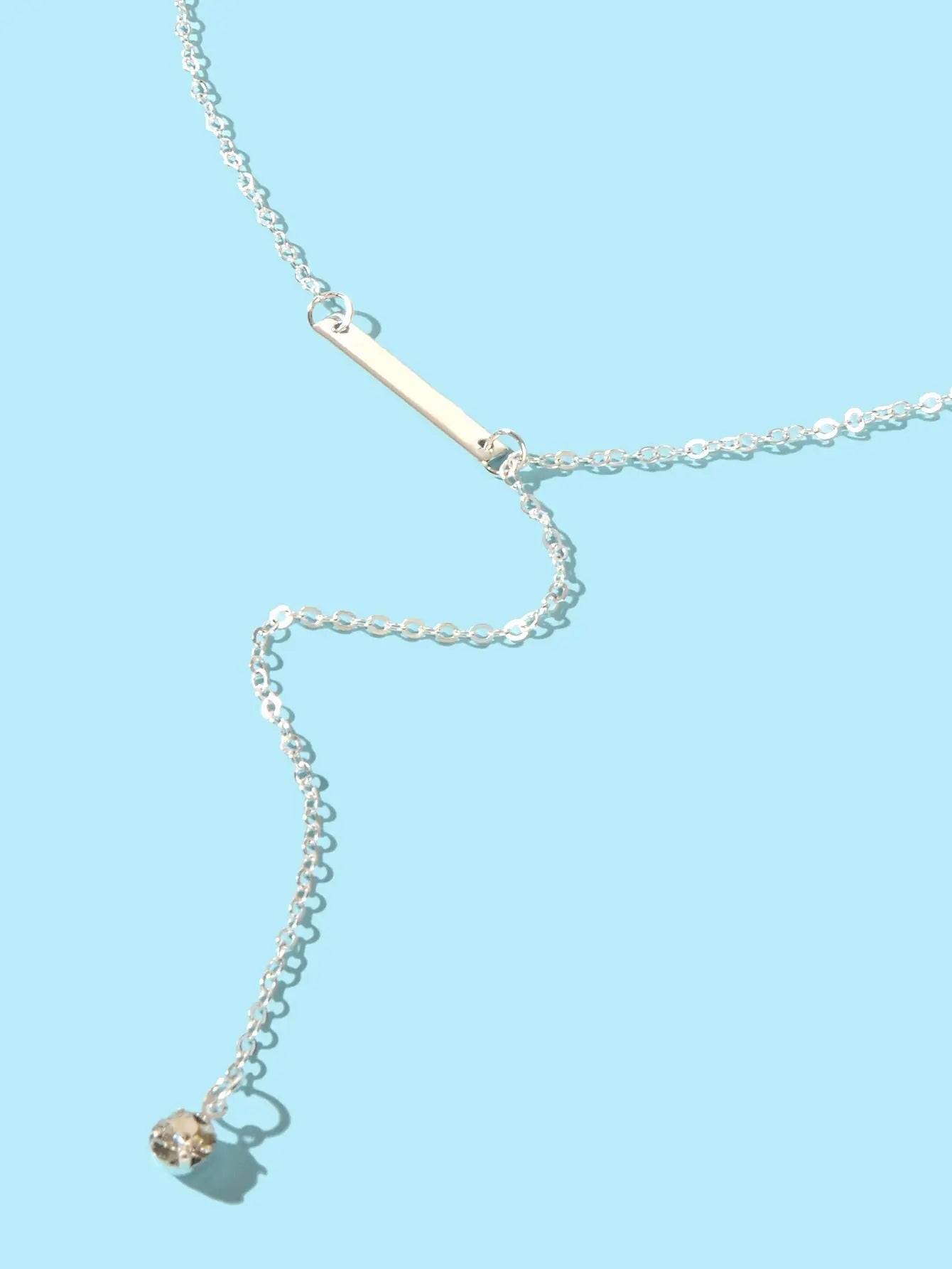 Feelontop Jewellery Silver Chain Rhinestone Fringe Y Necklace Women Accessories Feelontop Jewellery