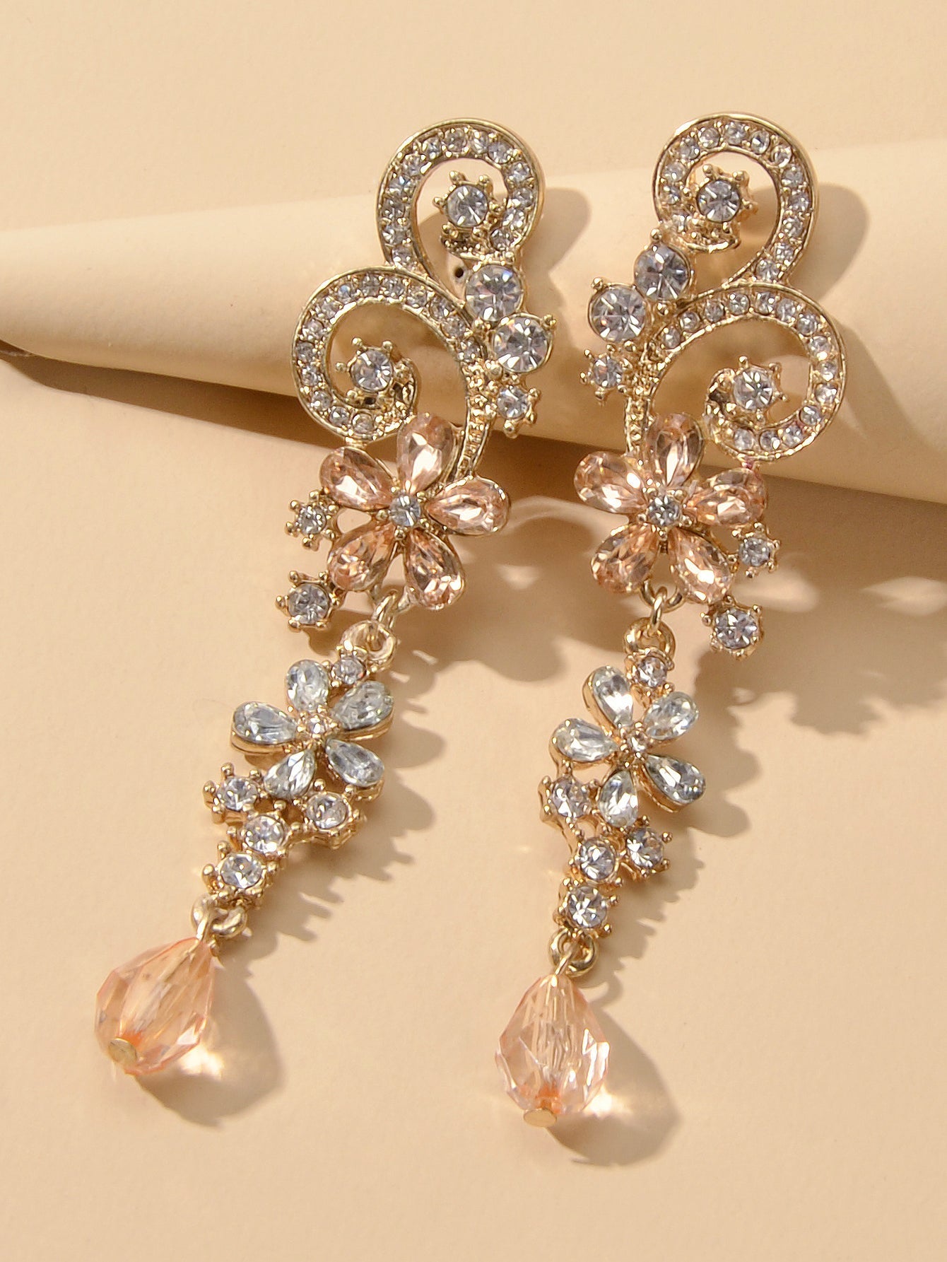 Rhinestone Crystal Decoration Flower Chandelier Earrings Luxury Wedding Jewelry Feelontop Jewellery