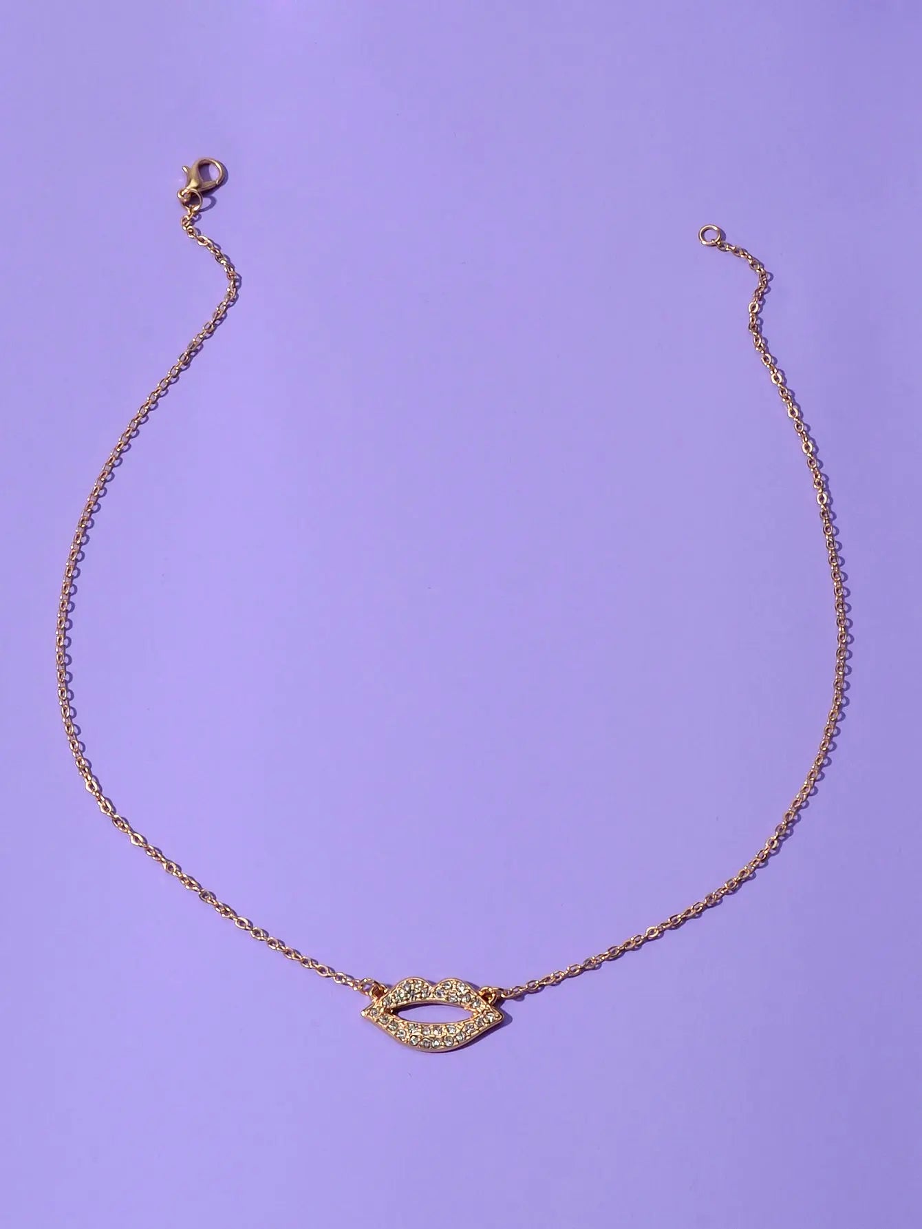 Engagement Jewellery Gift Rhinestone Decor Gold Chain Lip Charm Collar Necklace Feelontop Jewellery