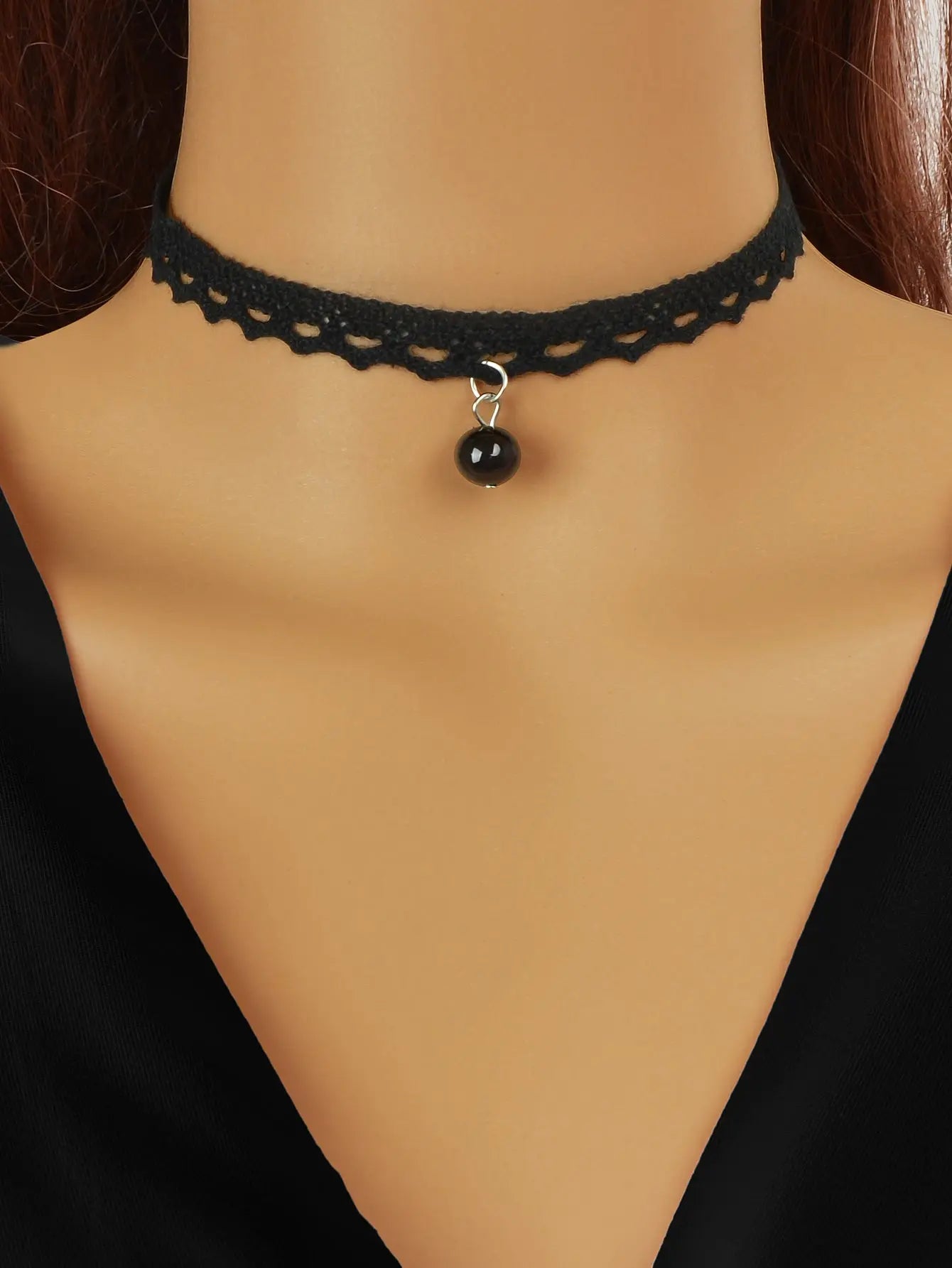 4 pcs Retro Star Beaded Charm Flower Geometric Tattoo Choker Black Lace Necklace Feelontop Jewellery