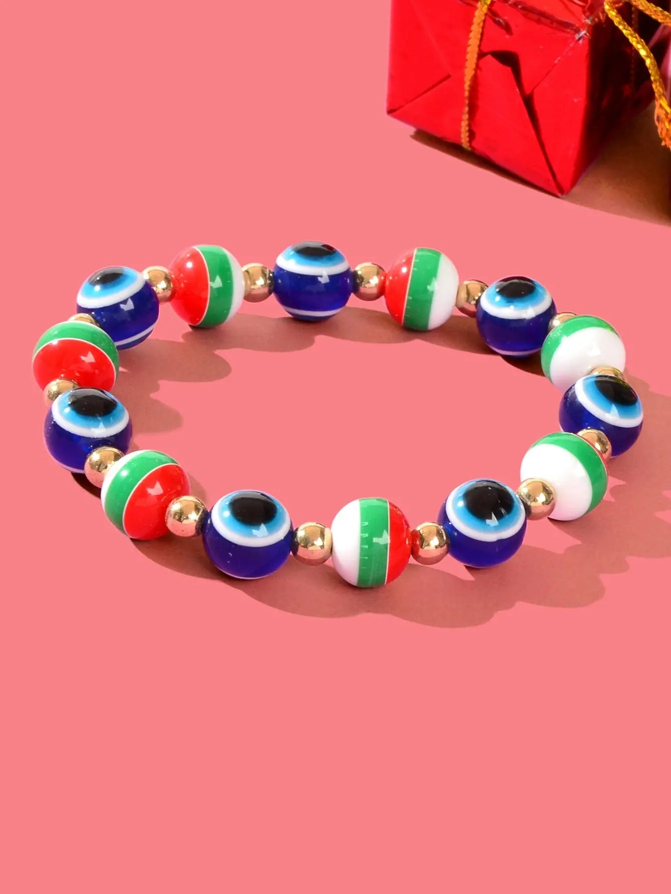 Festival Accessories Colourful Beaded Evil Eye Elastic String Bracelet Xmas Gift Feelontop Jewellery