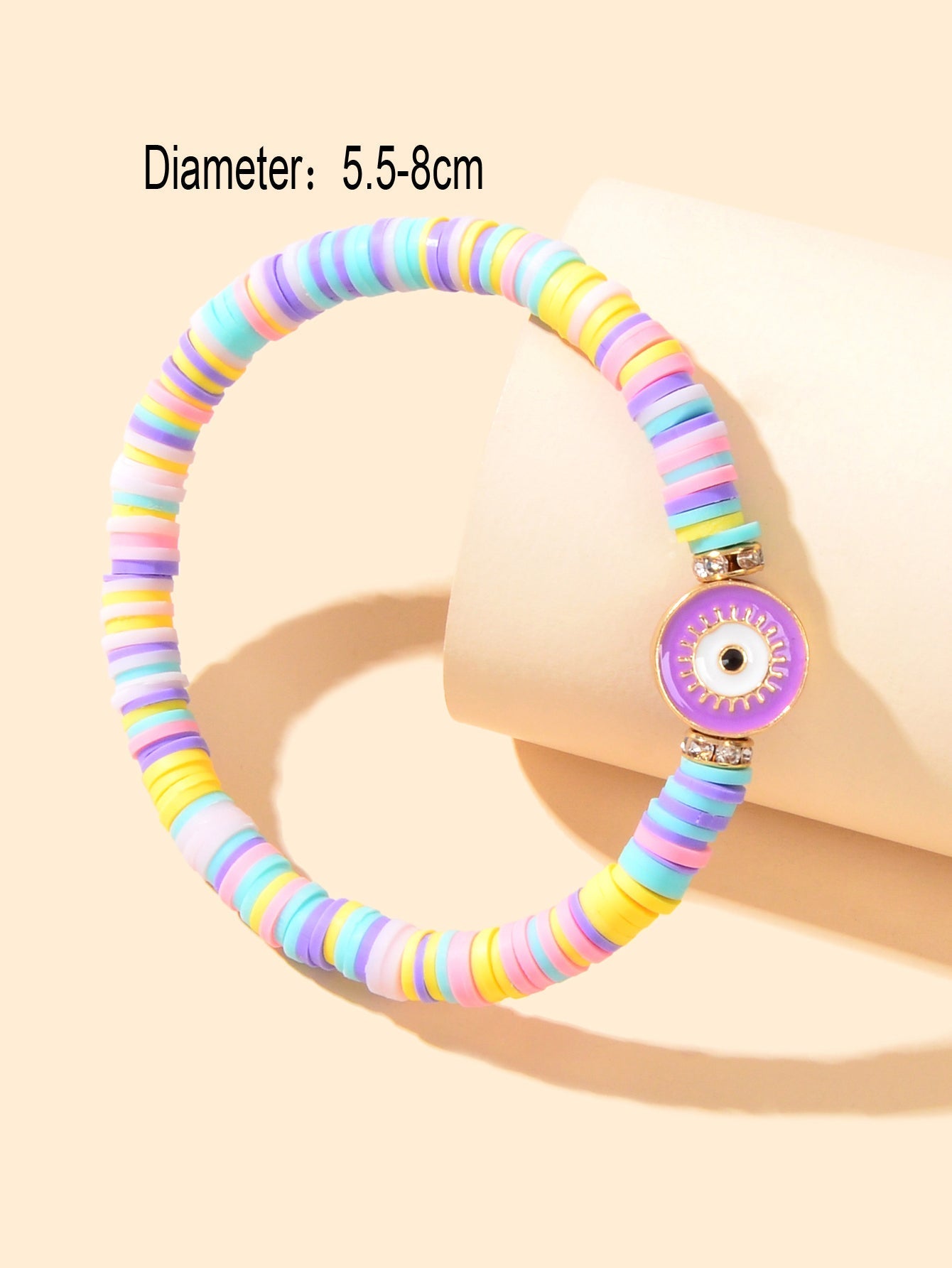 Heishi Surfer Handmade Evil Eye Rainbow Vinyl Disc Beaded Stretchy Bracelet Gift Feelontop Jewellery