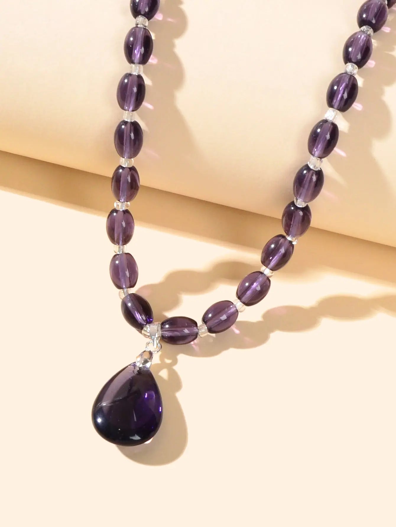 Ethnic Jewelry Sweater Chain Purple Beaded Water Drop Pendant Bohemian Necklace Feelontop Jewellery