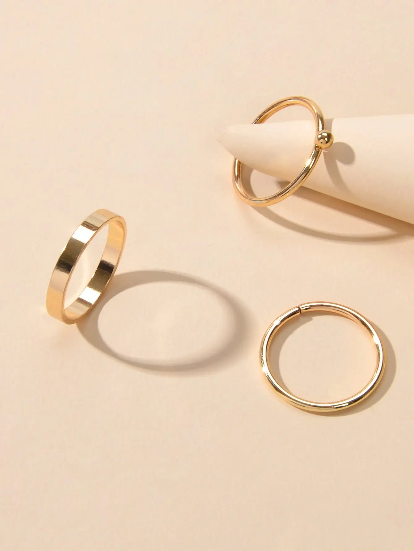 Stackable 3 pcs Gold Metal Minimalist Finger Ring set Multiple Rings Bulk Pack Feelontop Jewellery