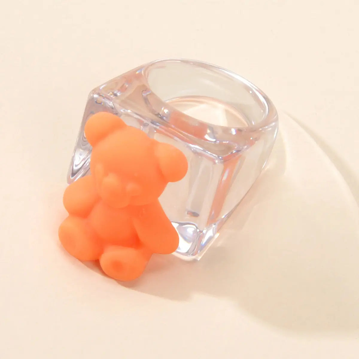 3D Cartoon Purple Orange Bear Plastic Transparent Chunky Trendy Finger Ring Gift Feelontop Jewellery