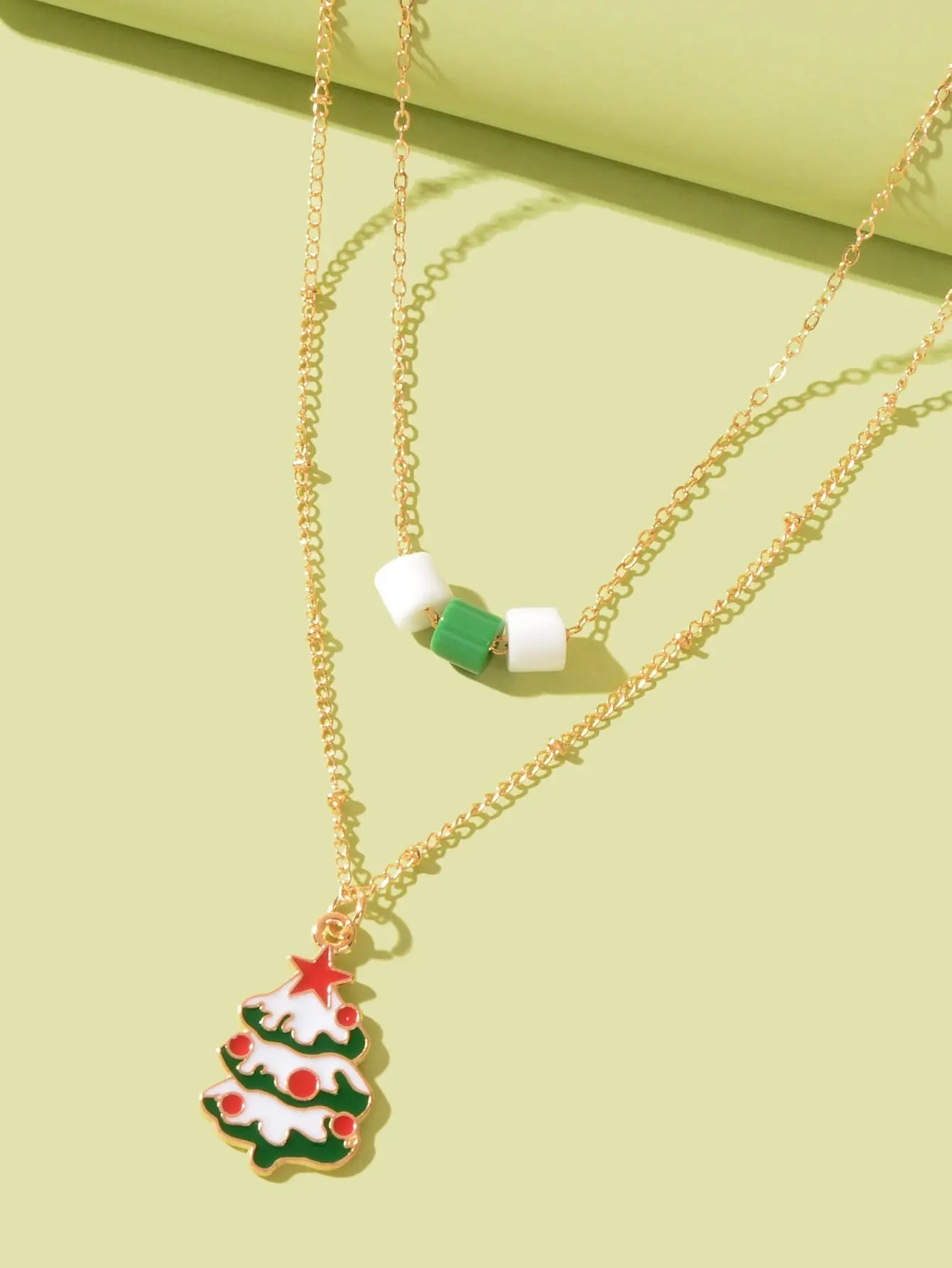 Festival Party Jewellery Gift Gold Layered Chain Christmas Tree Pendant Necklace Feelontop Jewellery