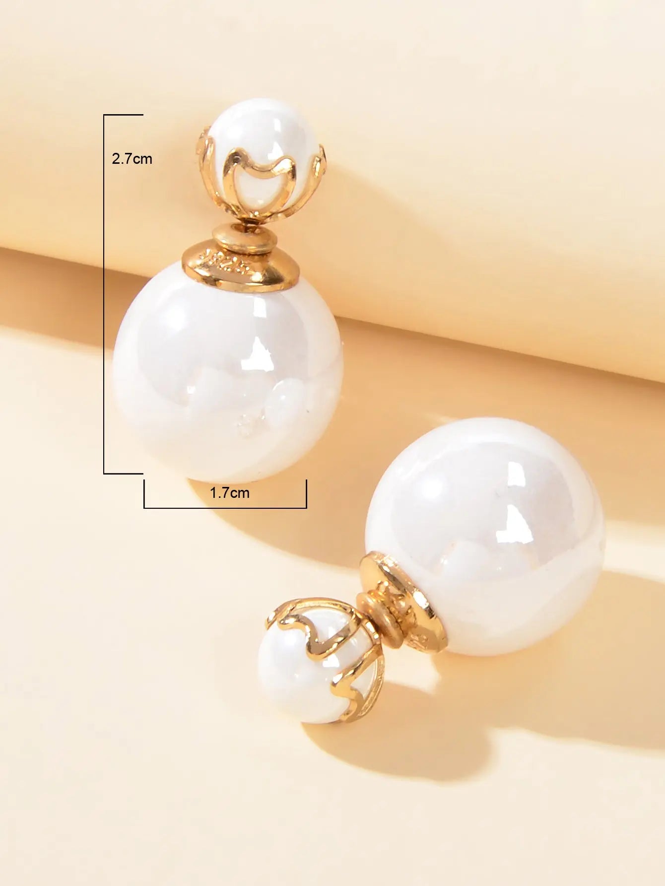 Elegant Jewellery White Beaded Double Ball Ear Jacket Front Back Stud Earrings Feelontop Jewellery