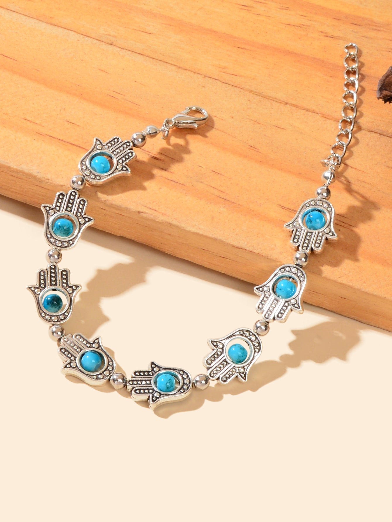 Ethnic Jewellery Vintage Handmade Blue Red Beaded Antique Silver Hand Bracelet Feelontop Jewellery