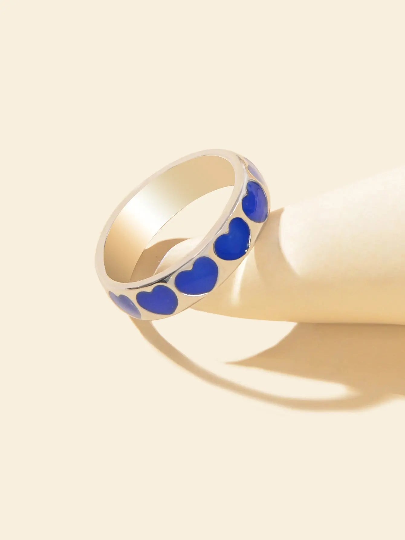 Blue Enamel Heart Silver Comfort Fit Promise Ring Women Wedding Eternity Band Feelontop Jewellery