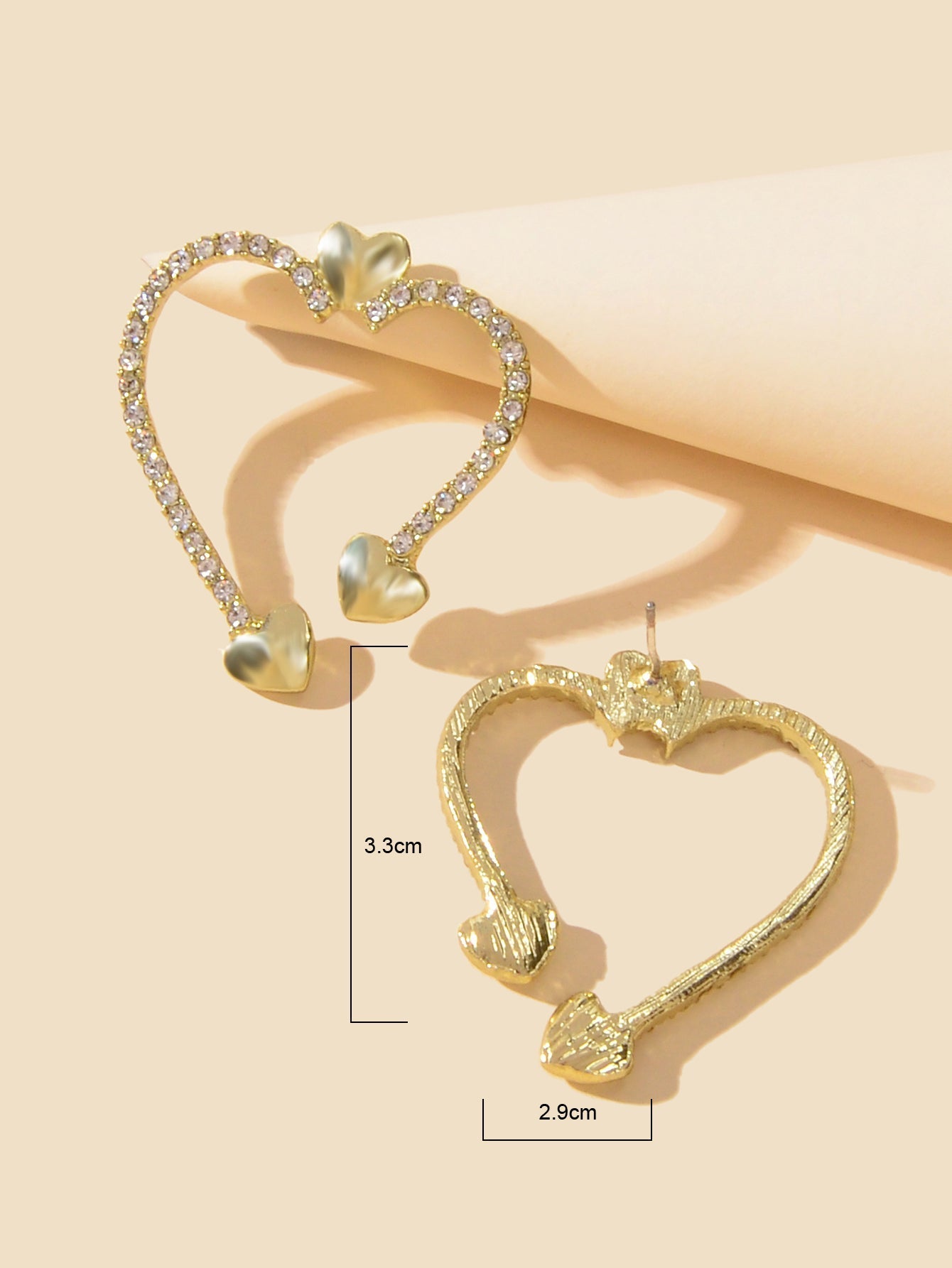 Valentine's Day Gift Rhinestone Decoration Gold Sweet Love Heart Stud Earrings Feelontop Jewellery