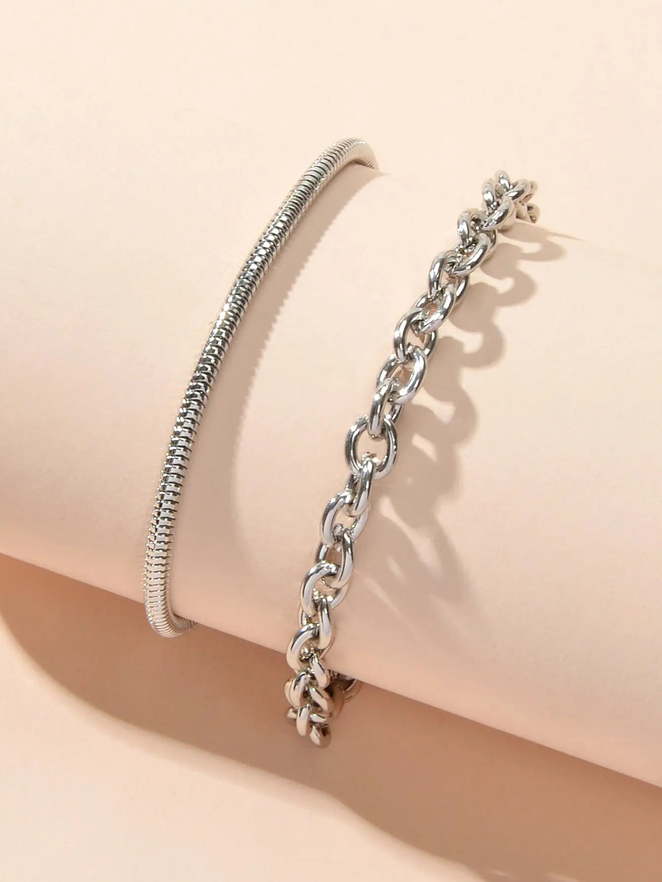 Hiphop Jewellery 2 pcs Silver Chain Bracelet Rock Style Trendy Women Accessories Feelontop Jewellery