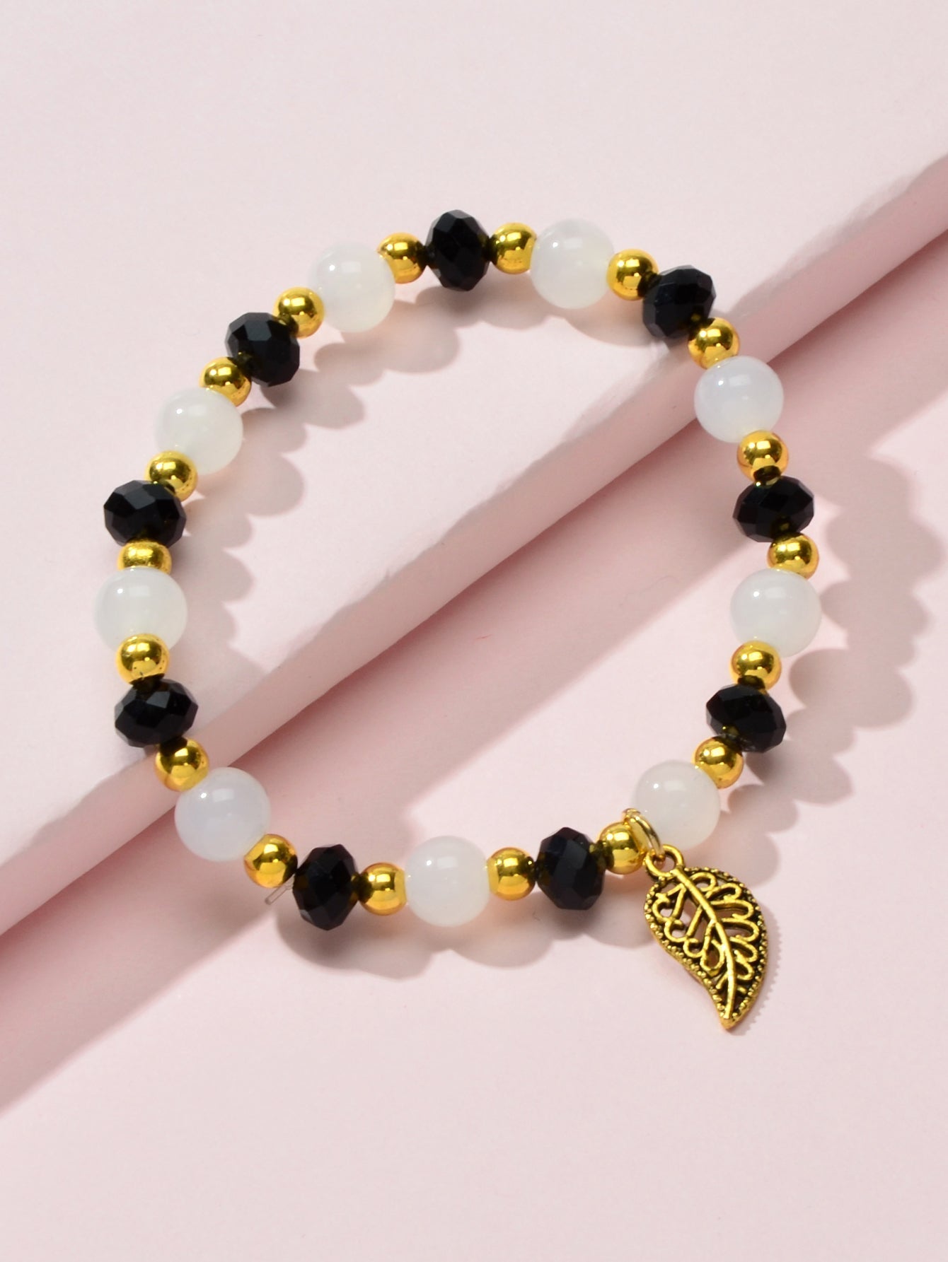 Ethnic Traditional Jewellery Handmade Beads Elastic Leaf Charm Bangle Bracelet Feelontop Jewellery