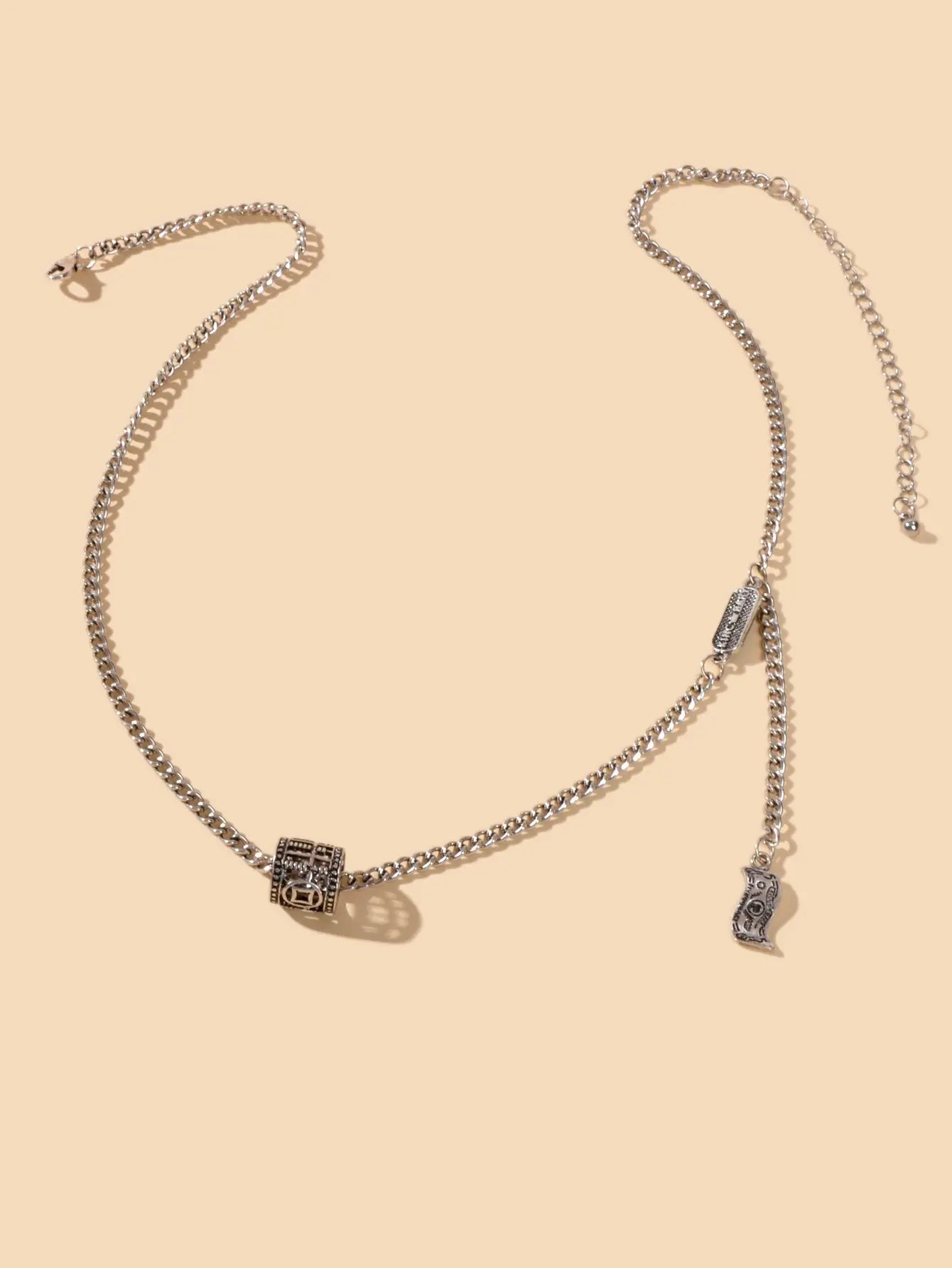 Vintage Designer Stylish Jewelry Antique Silver Carved Circle Y Pendant Necklace Feelontop Jewellery