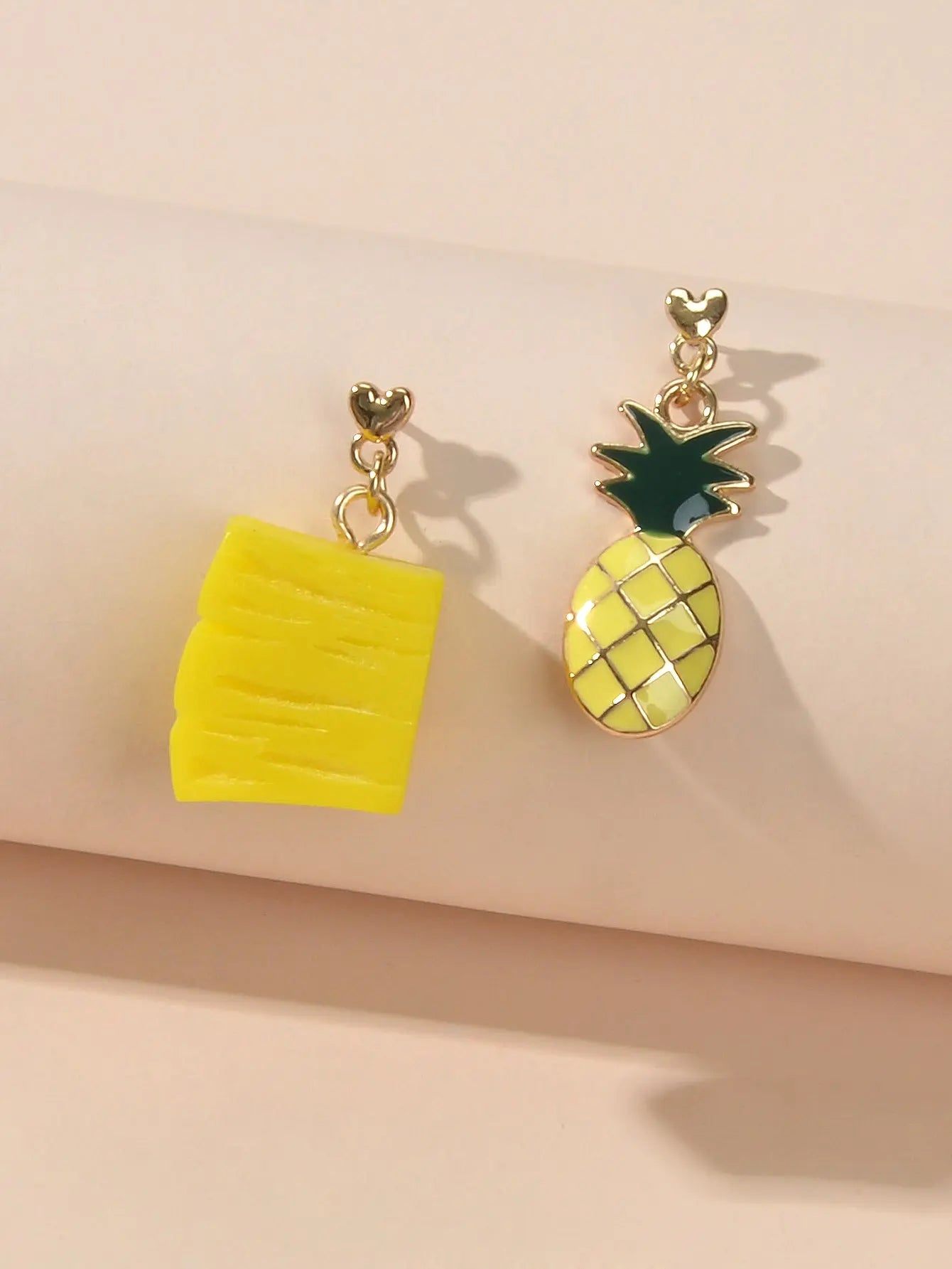 Creative Enamel Yellow Resin Pineapple Asymmetric Fruit Pierced Earrings Gift Feelontop Jewellery
