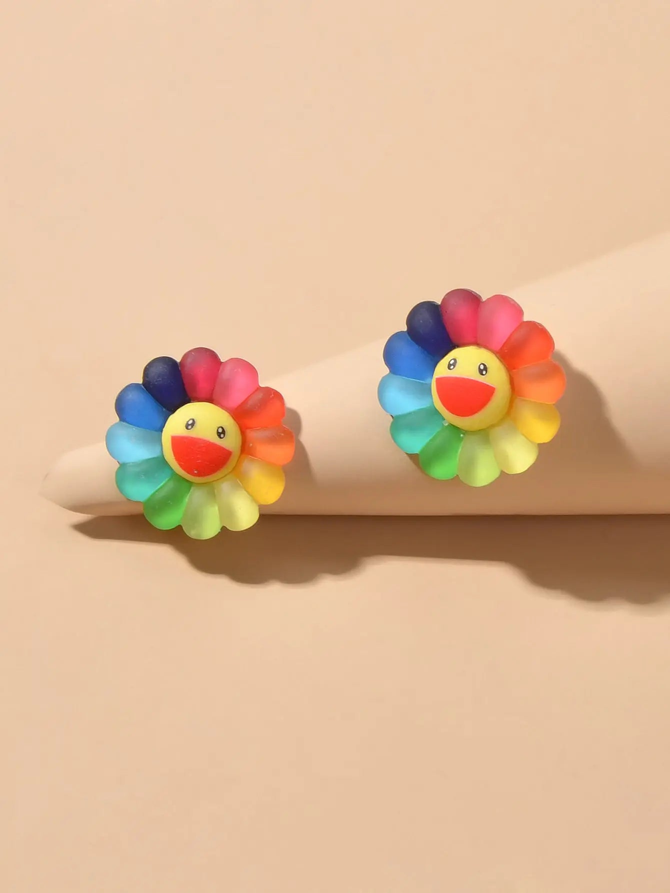 Cute Colourful Flower Acrylic Smile Face Stud Earrings Girlfriend Lover Y2k Gift Feelontop Jewellery
