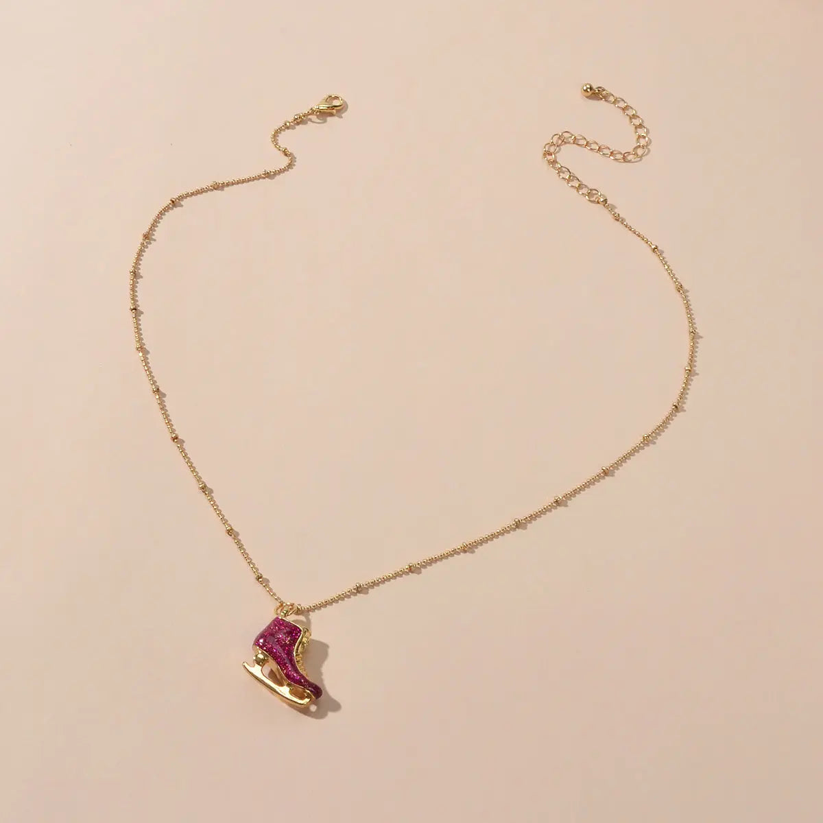 Funny Gift for Women Gold Popcorn Chain Hotpink Ice Skate Shoes Pendant Necklace-2