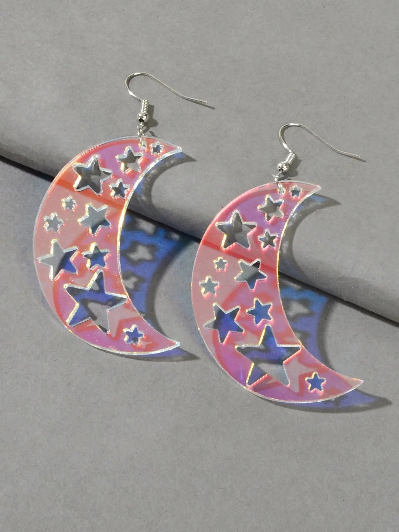 Acrylic Rainbow Colour Moon Star Hook Earrings Stunning Jewellery Gift 1 pair Feelontop Jewellery