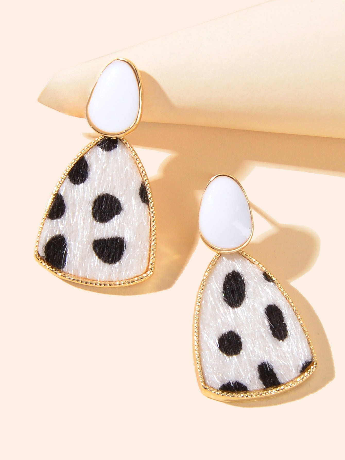 Cow Spot Pattern Geometric Girls Statement Hypoallergenic Pierced Gift Earrings Feelontop Jewellery