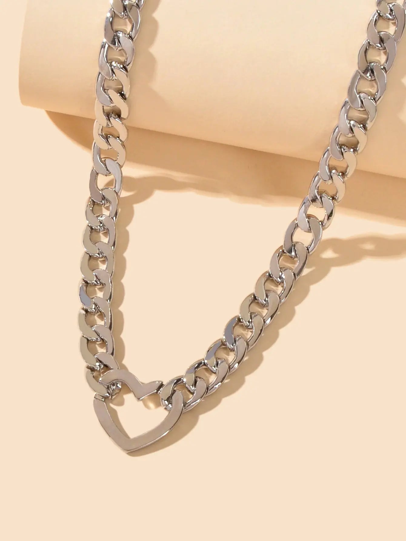 Fashion Punk Choker Crude Silver Link Chain Heart Charm Collar Clavicle Necklace Feelontop Jewellery