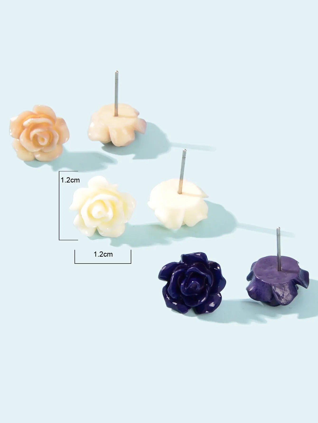 3pairs Colorful Resin Rose Flower Earrings Ear Stud Piercing Cartilage Jewellery Feelontop Jewellery