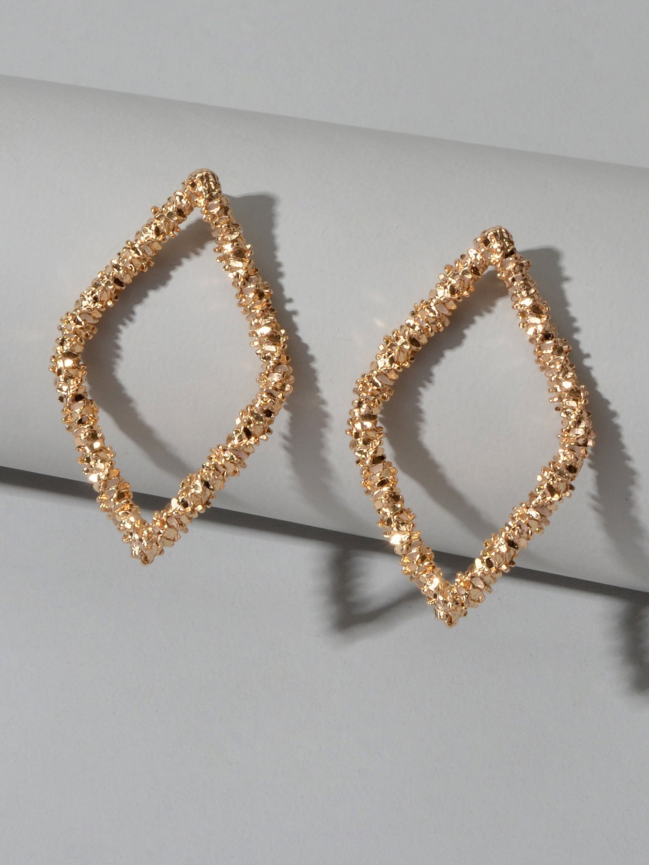 Trendy Gold Plated Rhombus Geometric Pierced Stud Earrings for Women Girls Gift Feelontop Jewellery