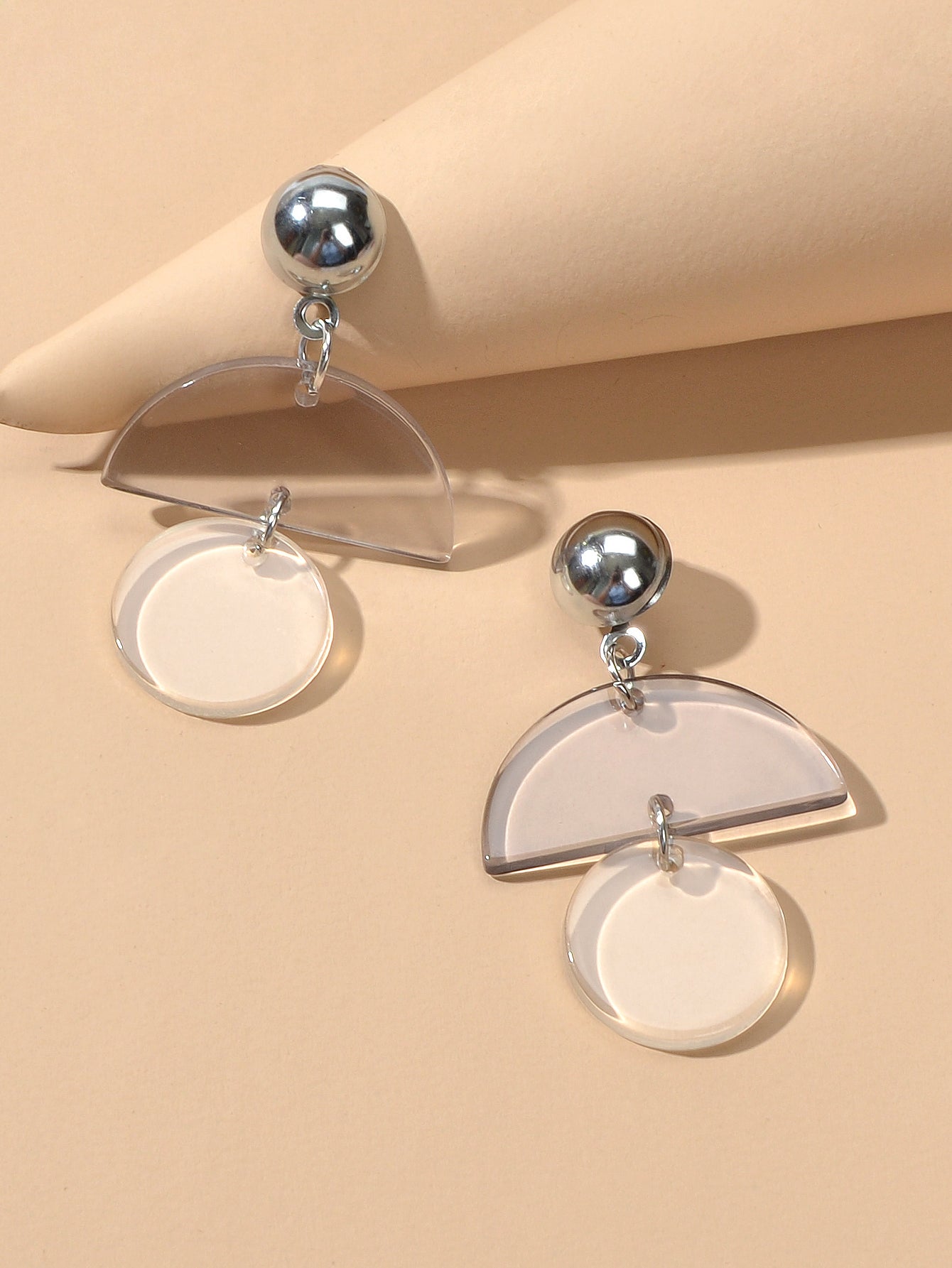 Female Jewellery Transparent Trendy Resin Sectored Round Drop Plastic Earrings Feelontop Jewellery