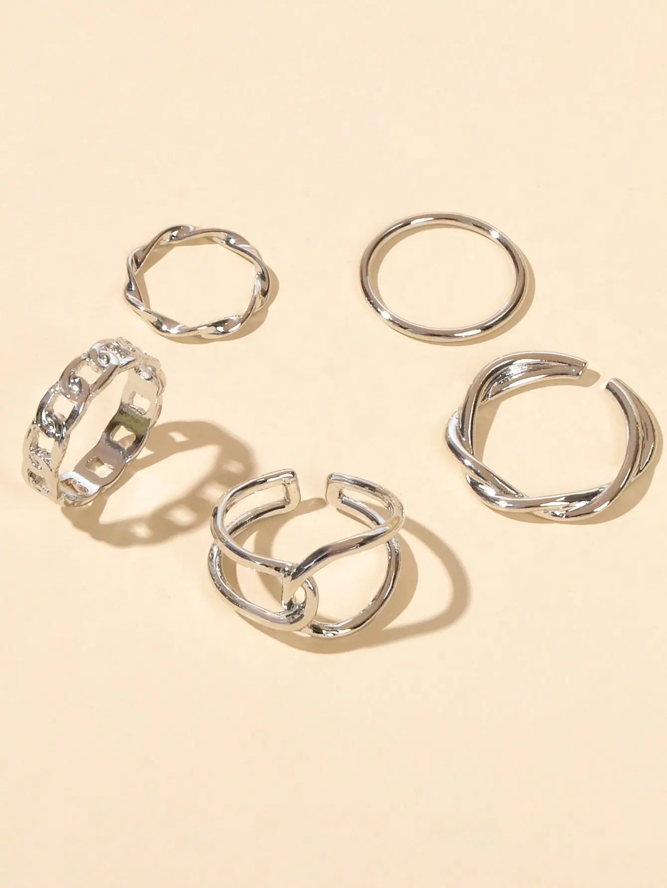 Minimalist Punk 5 pcs Trendy Gold Silver Stackable Multiple Midi Finger Ring Set Feelontop Jewellery