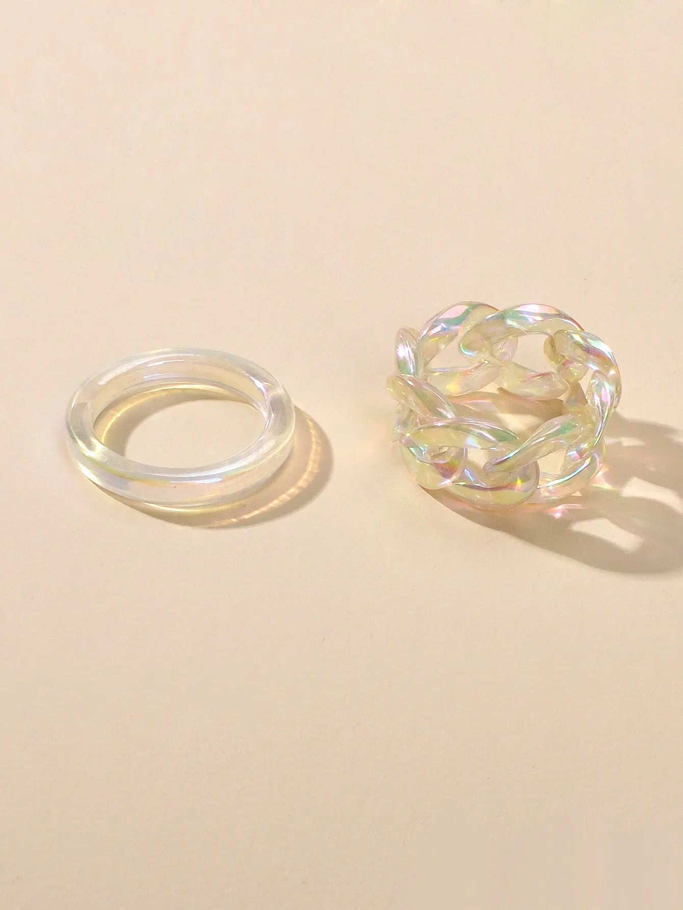 Stackable 2pcs Transparent Acrylic Resin Finger Ring set Multiple Ring Bulk Pack Feelontop Jewellery