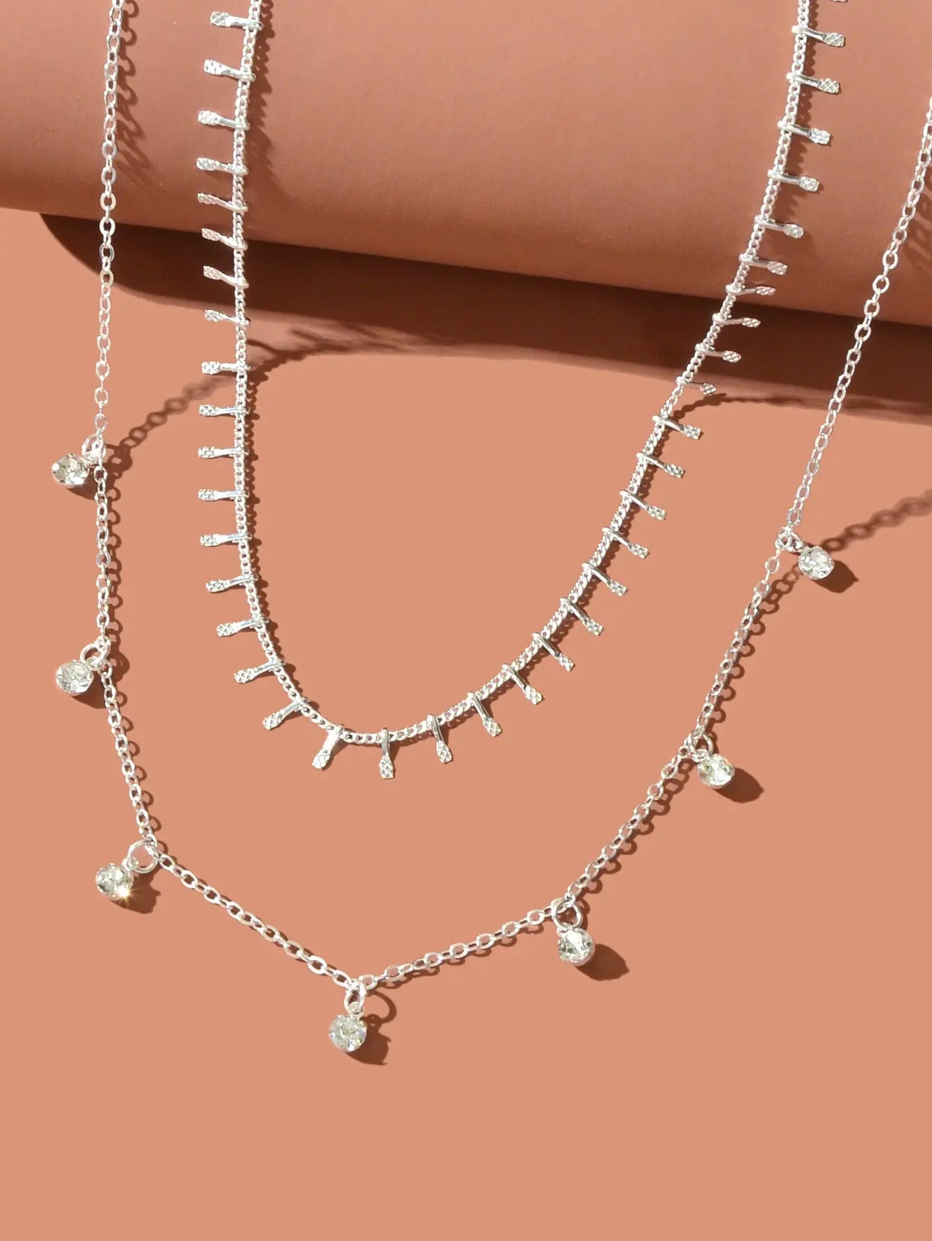 2 pcs Rhinestone Charm Layering Chain Necklace Personalized Women Choker Feelontop Jewellery