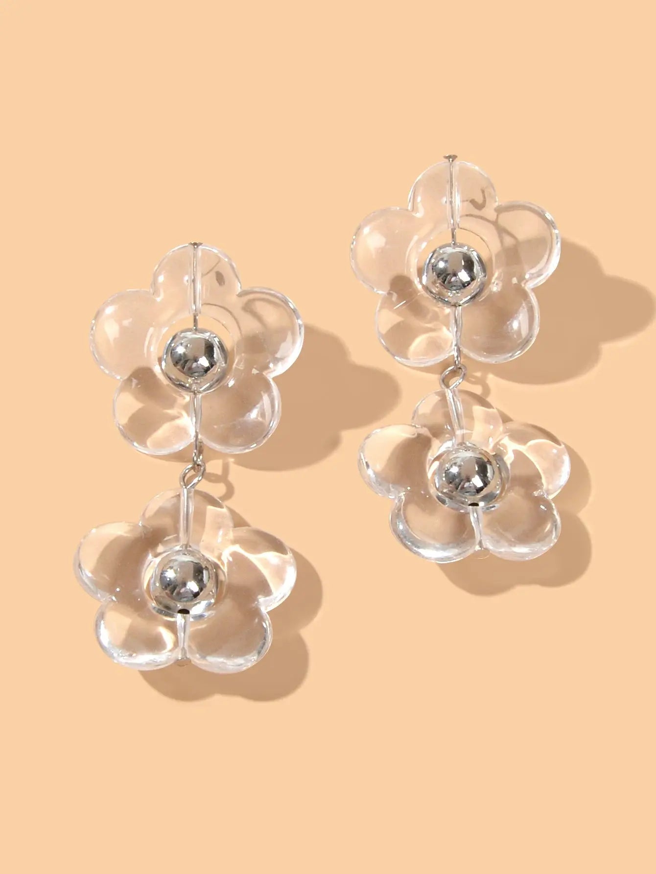 Transparent Flower Chunky Resin Acrylic Big Statement Pierced Earrings for Party Feelontop Jewellery