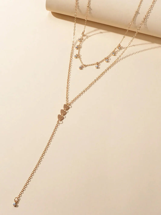 2pcs Designer Jewellery Rhinestone Charm Necklace Heart Y shape Pendant Necklace Feelontop Jewellery