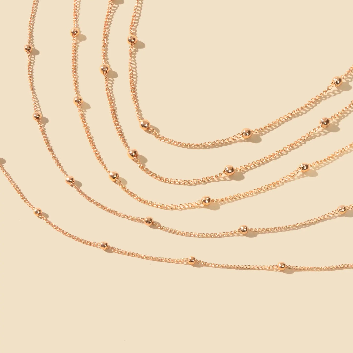 5pcs Gold Beads Chain Layered Necklaces Simple Short Chokers Delicate Jewellery Feelontop Jewellery