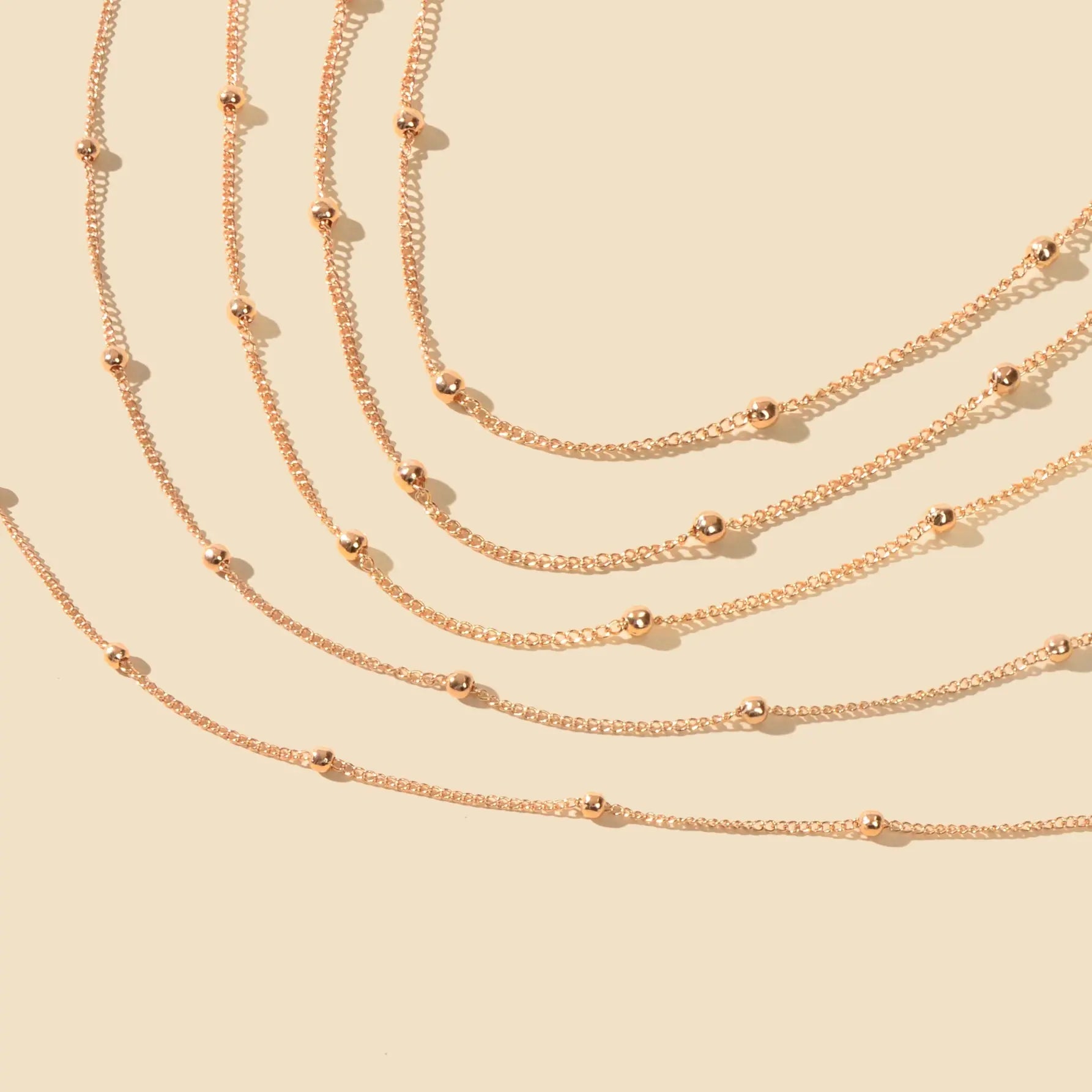 5pcs Gold Beads Chain Layered Necklaces Simple Short Chokers Delicate Jewellery Feelontop Jewellery
