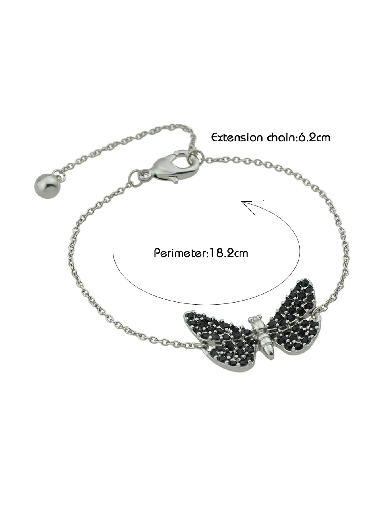 Designer Jewellery Silver Chain Black Beads Butterfly Bracelet Fashion Bangle Feelontop Jewellery
