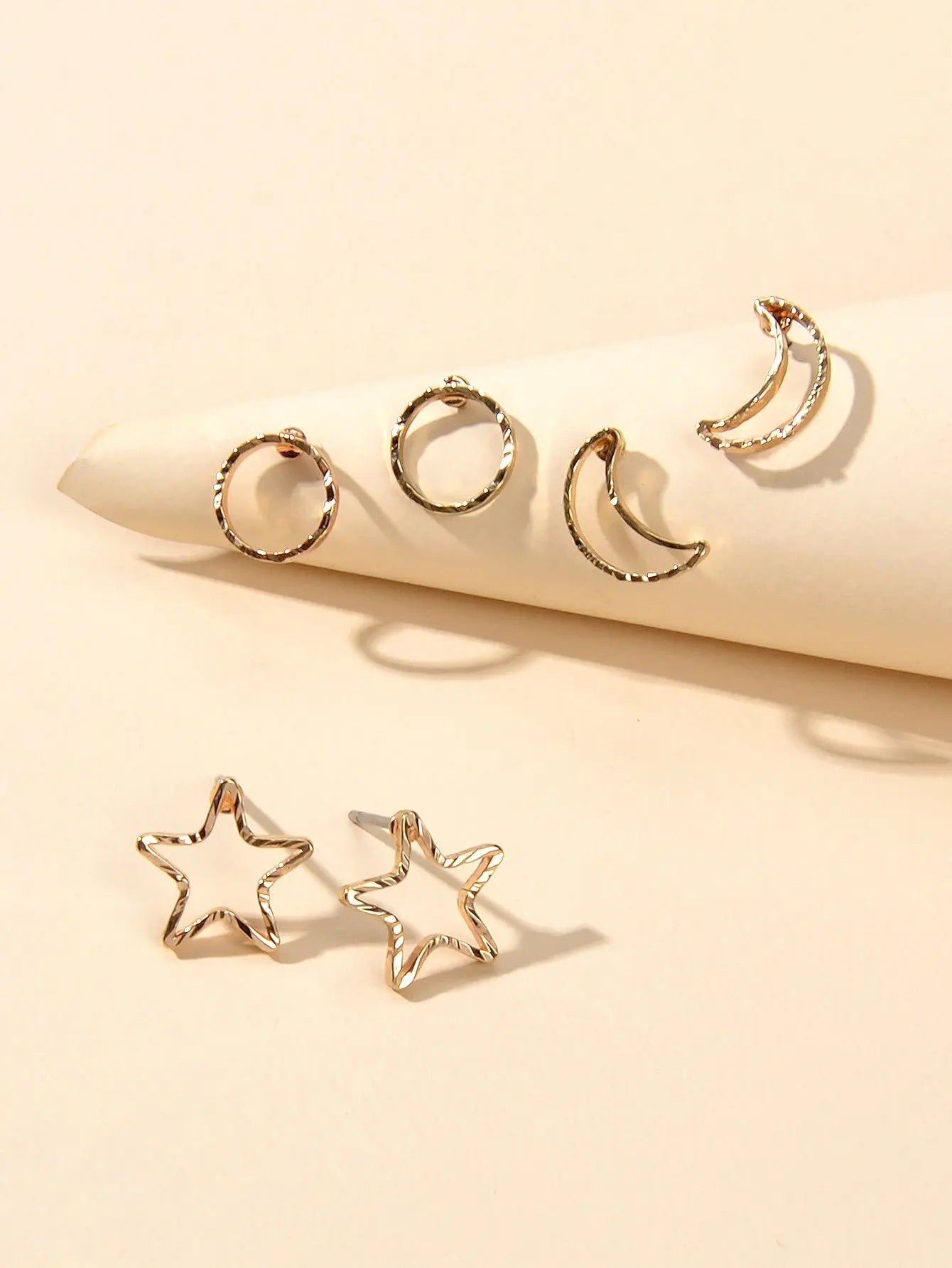 3 pairs Minimalist Jewelry Circle Star Moon Trendy Stud Small Earrings for Women Feelontop Jewellery