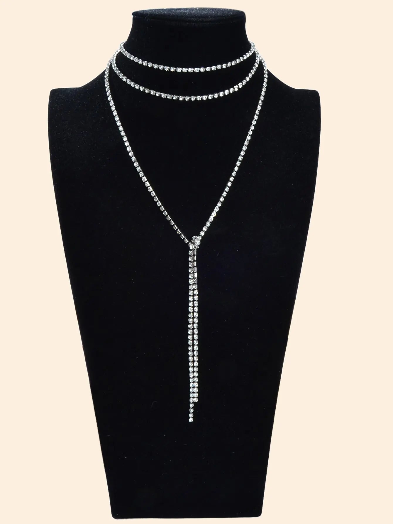 Luxury Multilayered Silver Chain Tassel Full Rhinestone Long Y Style Necklace Feelontop Jewellery